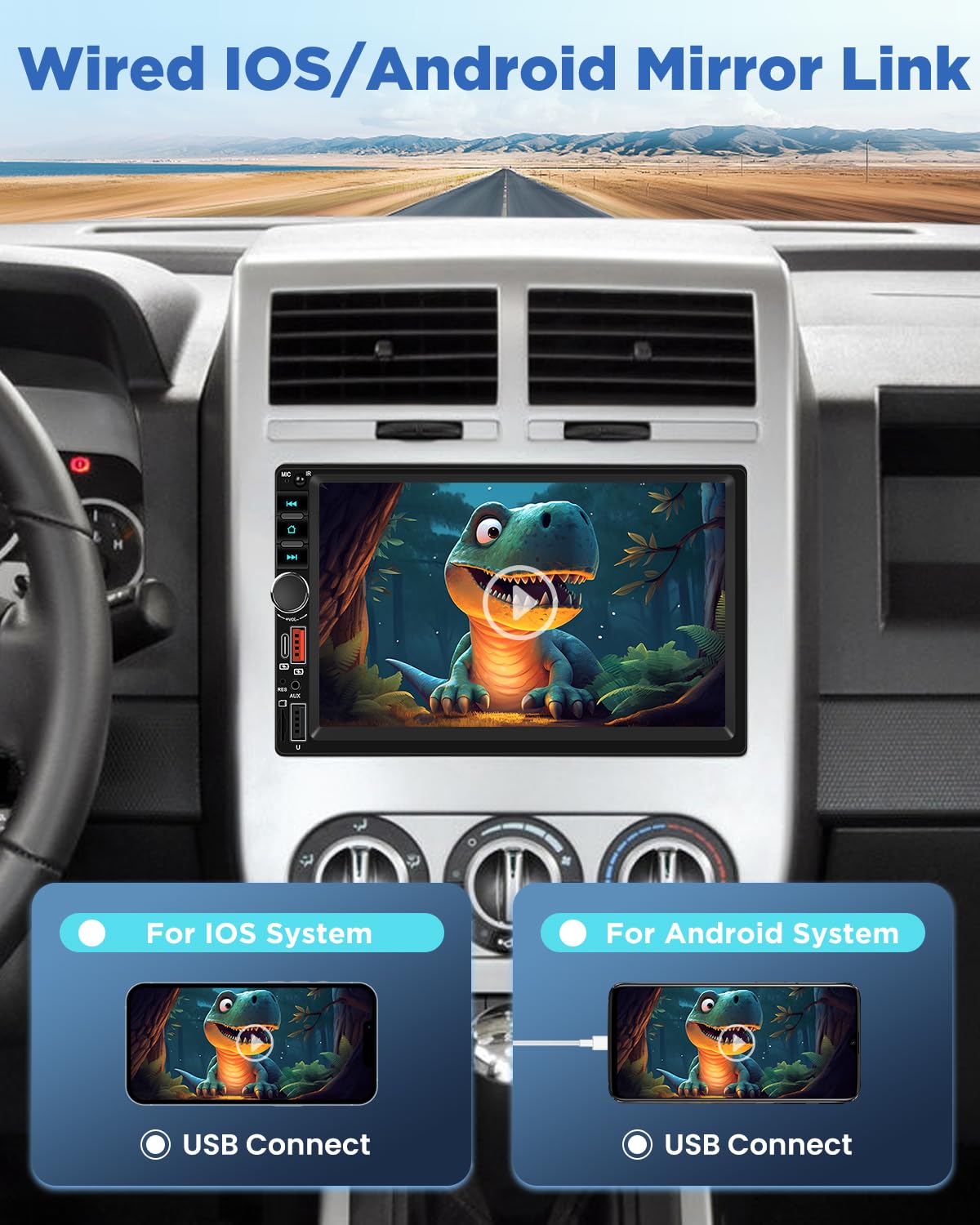 NHOPEEW Radio samochodowe 1 Din Bluetooth z ekranem dotykowym 7 cali, radio samochodowe Mirror Link z tylną kamerą FM EQ sterowanie kierownicą podwójny port USB karta TF typu C AUX oświetlenie 7