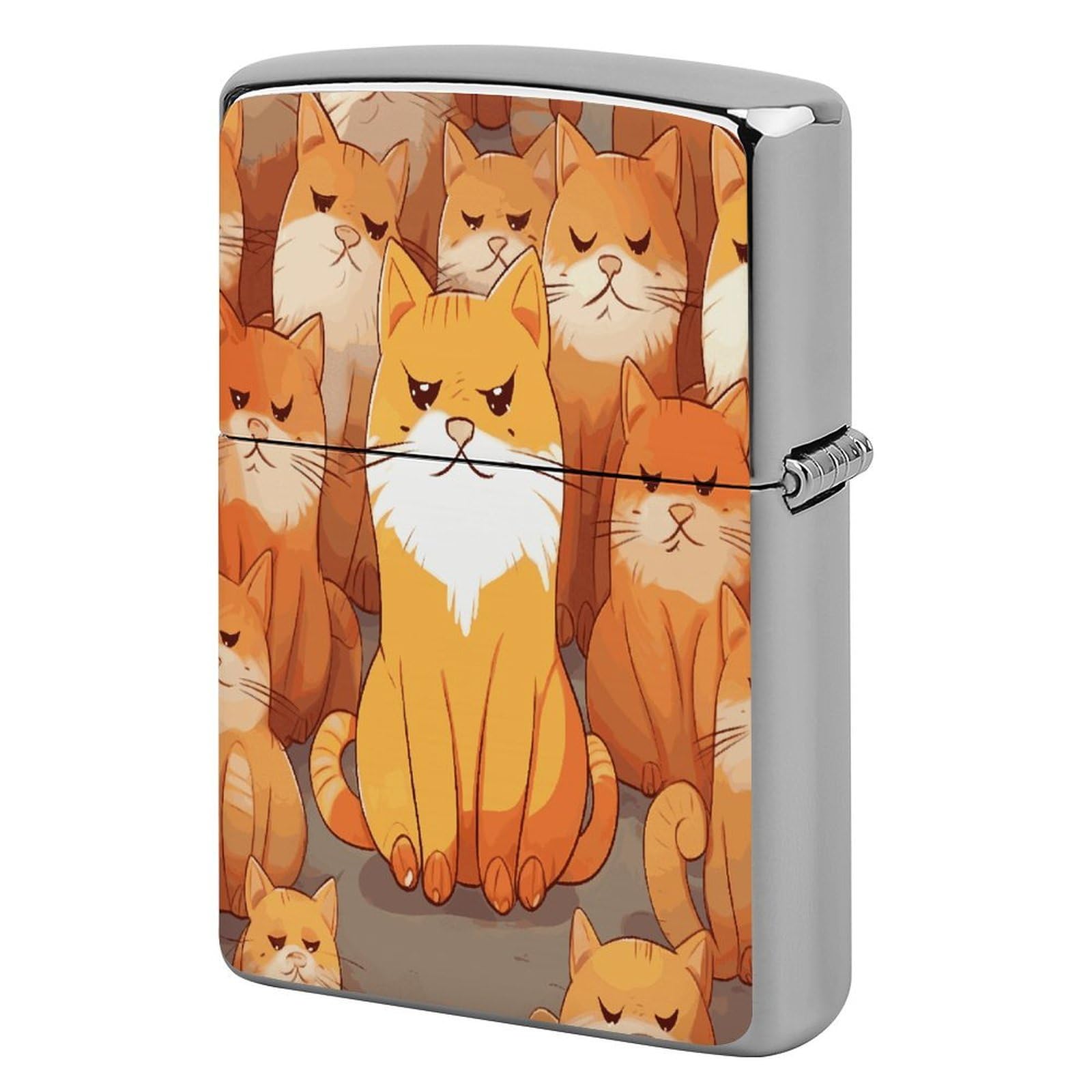Fekiloot Style Orange Cats Lighter Case Cover Metal Lighter Case