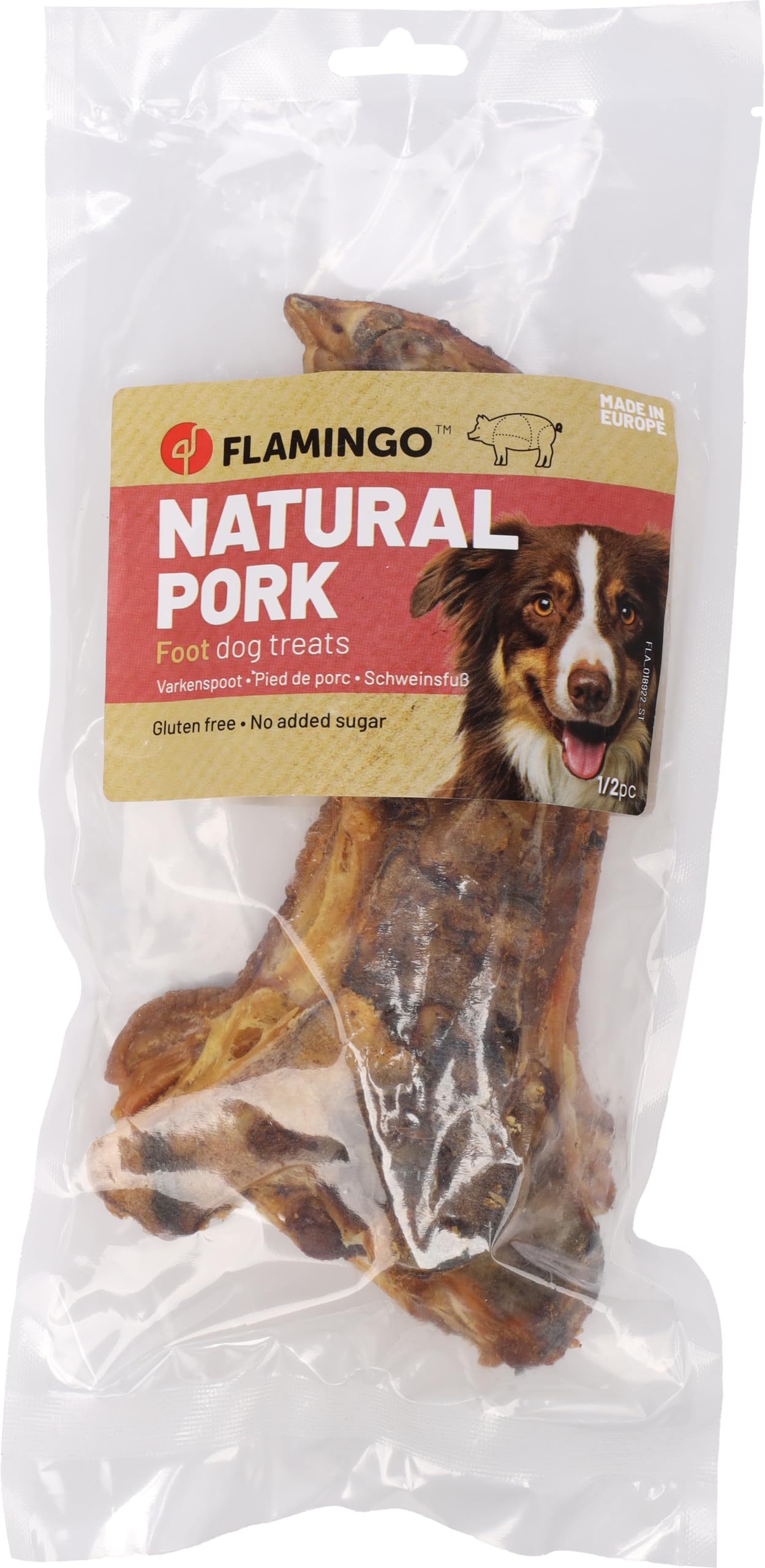 Flamingo Leckerli Hund – Snack Nature Schweinefuß Halb – 226g – glutenfrei – ohne Zuckerzusatz – Natur-Snack für Hunde