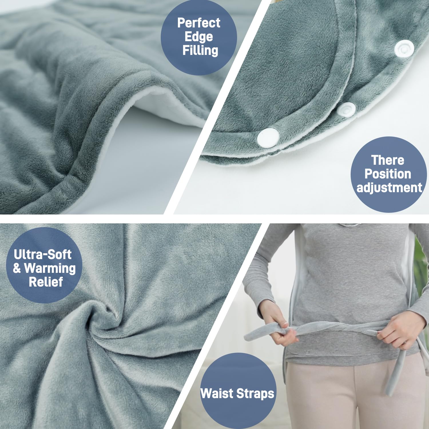 Coussin Chauffant dos Electrique Epaule et Nuque 60×108cm, 6 Niveaux de Chaleur,4 Réglages de Minuterie, Arrêt Automatique, Chauffage Rapide, Ceinture, Chauffe-dos,Lavable en Machine -Gris