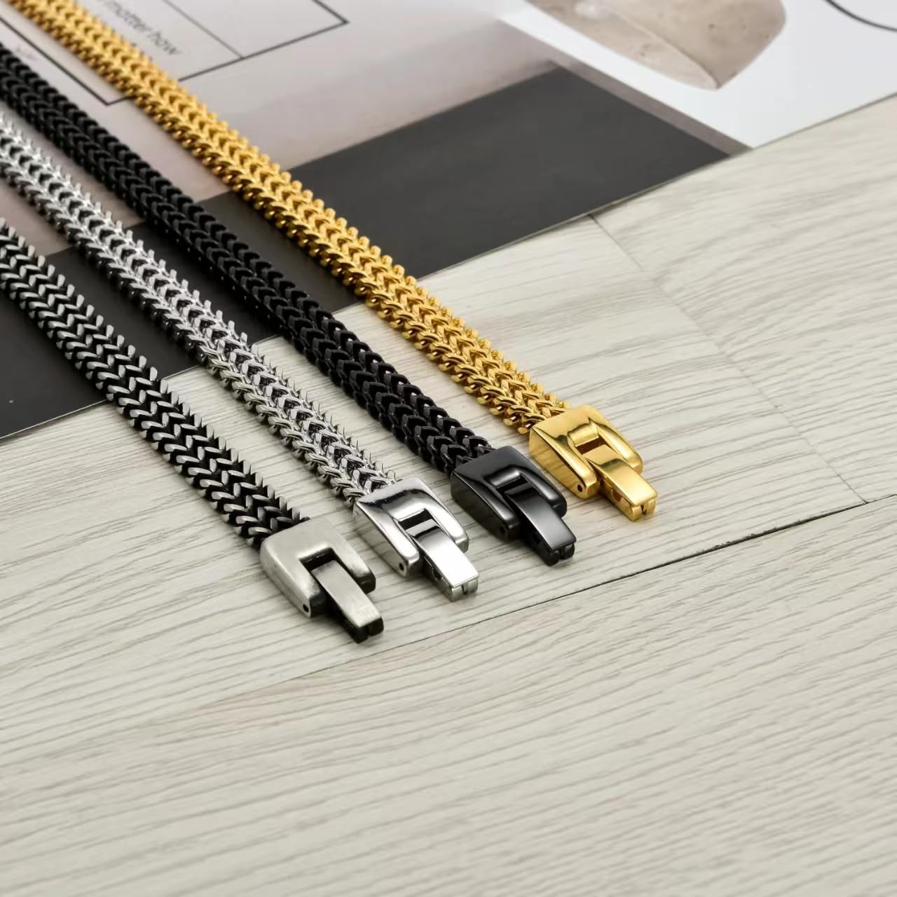 JSNOM Bracciale Uomo Acciaio Argento: Bracciali Nero Oro Acciao Inossidabile, Gioielli Regalo Braccialetto per Natale San Valentino Compleanno per Lui Uomo