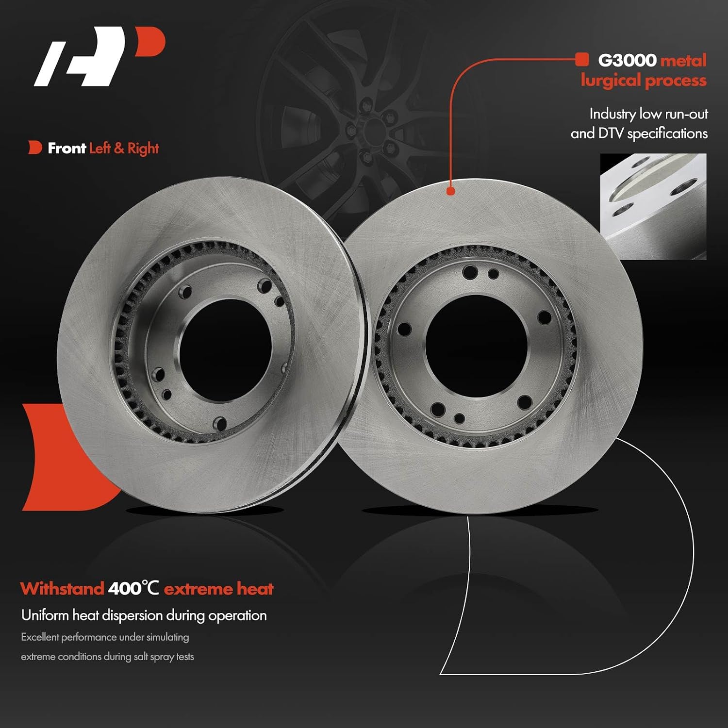 A-Premium 11.81 inch (300mm) Front Vented Disc Brake Rotors Compatible with Select Kia Models - Sorento 2007 2008 2009, 2-PC Set