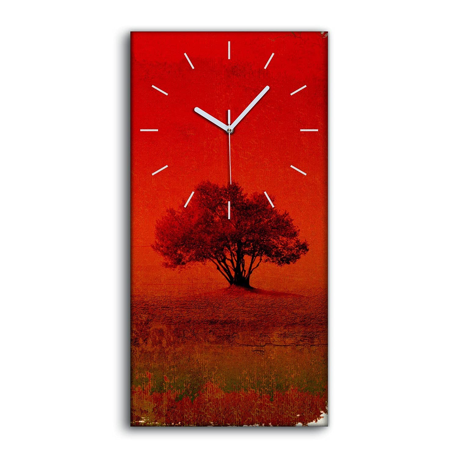 Horloge sur Toile Salon Chambre Déco Image Art Moderne Silencieuse Fond Rouge 30x60cm