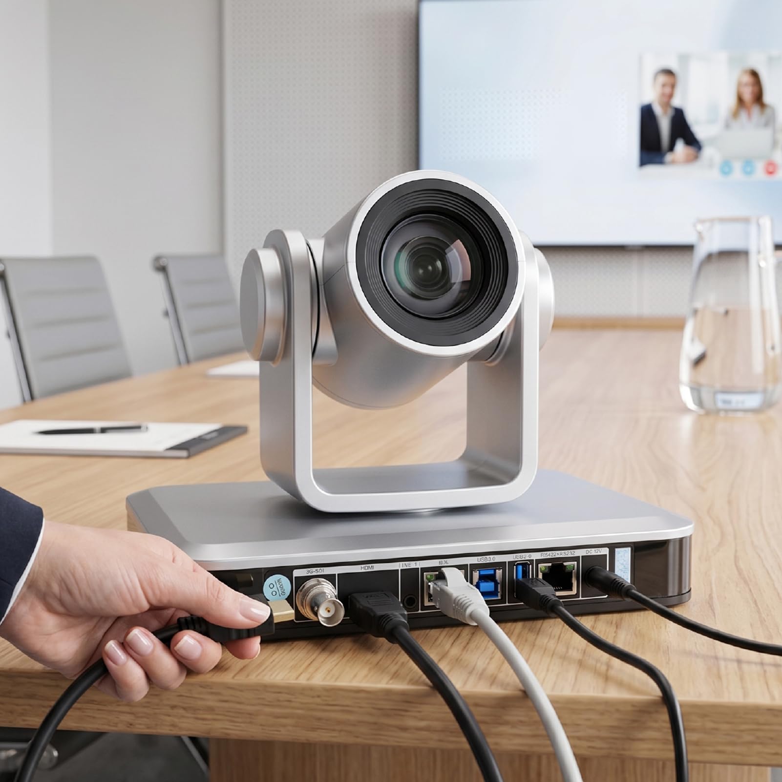 Sxhlseller Telecamera PTZ 4K, con Zoom Ottico 30x |Telecamera per Videoconferenza con Tracciamento AI Ultra HD 60Hz, Uscita IP 3G SDI HDMI USB 3.0 (Spina europea)