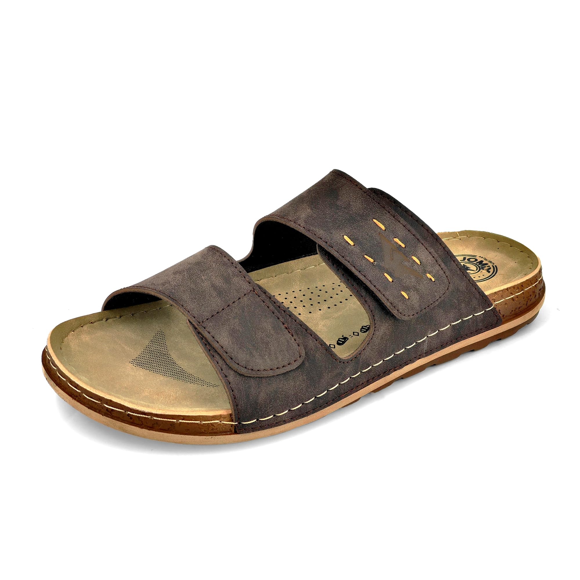 JOMIX Pantoletten Herren Türkische Hausschuhe Clogs Sommer Leder Sandalen mit Klettverschluss Bequeme Pantoffeln Outdoor Slippers