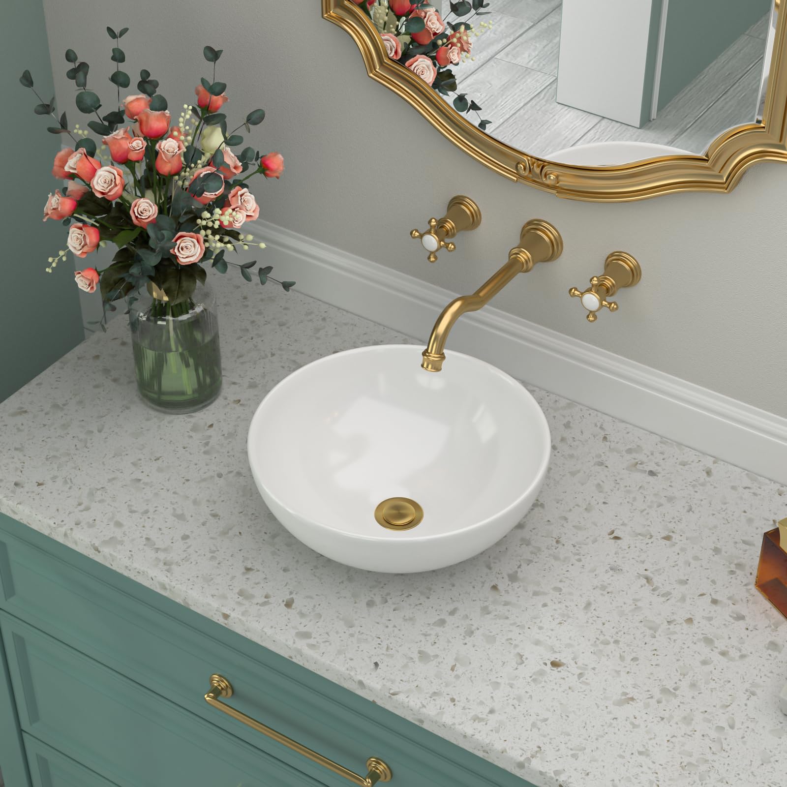 Lavabo rond céramique blanche 33 cm pour résoudre le manque de place sur plan de travail