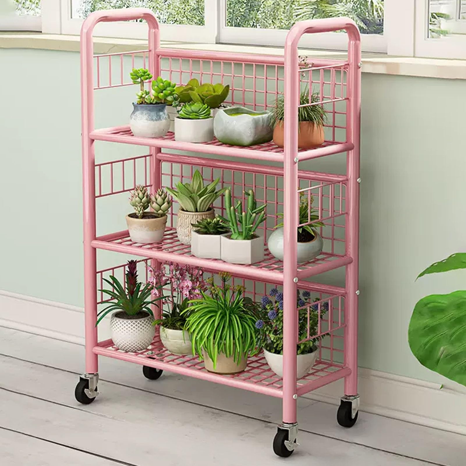 Amazon.co.jp: メタルプラントスタンド 屋内ピンク 3段植物棚