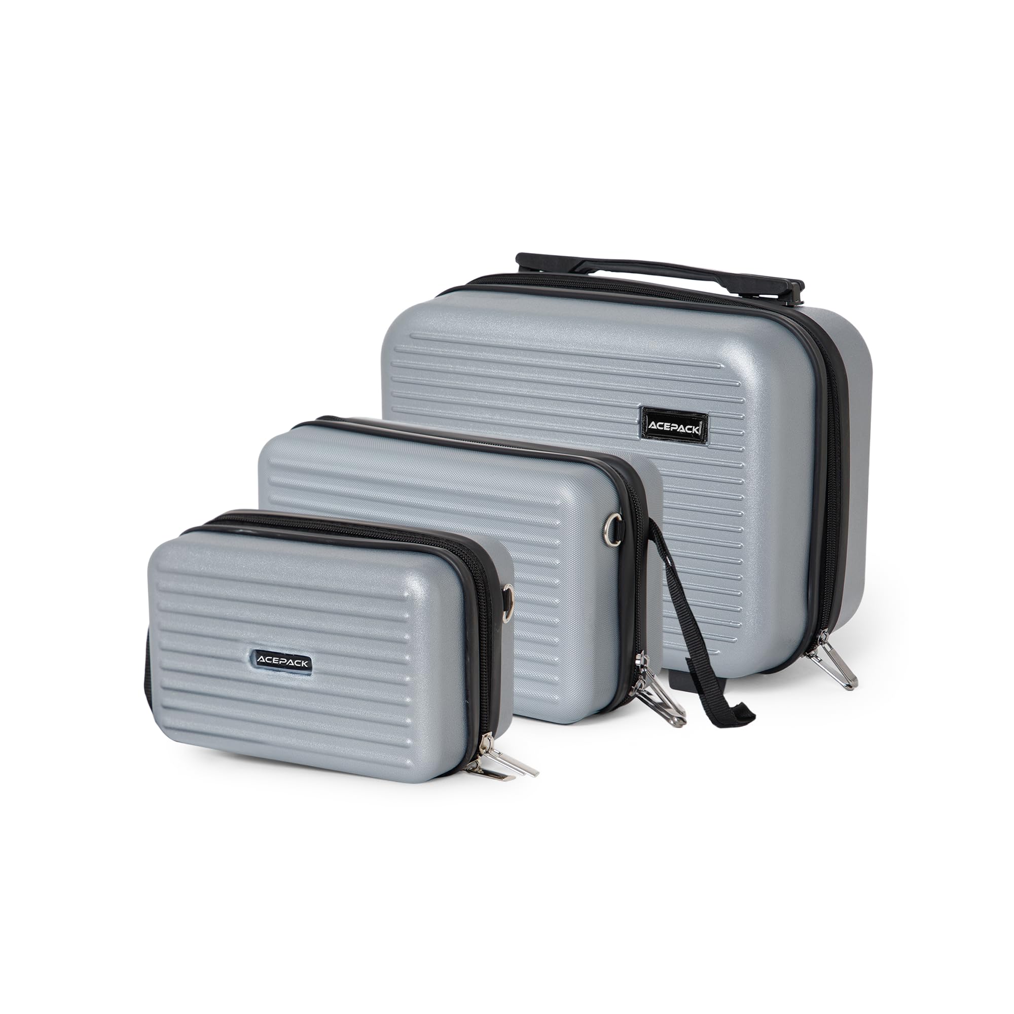 Hard Shell 3 Pcs Set Vanity Case for Women | Polycarbonate Makeup Organizer Box with Trolley Sleeve, Mesh Pocket & Elastic Straps | Waterproof Cosmetic Travel Case-image-34