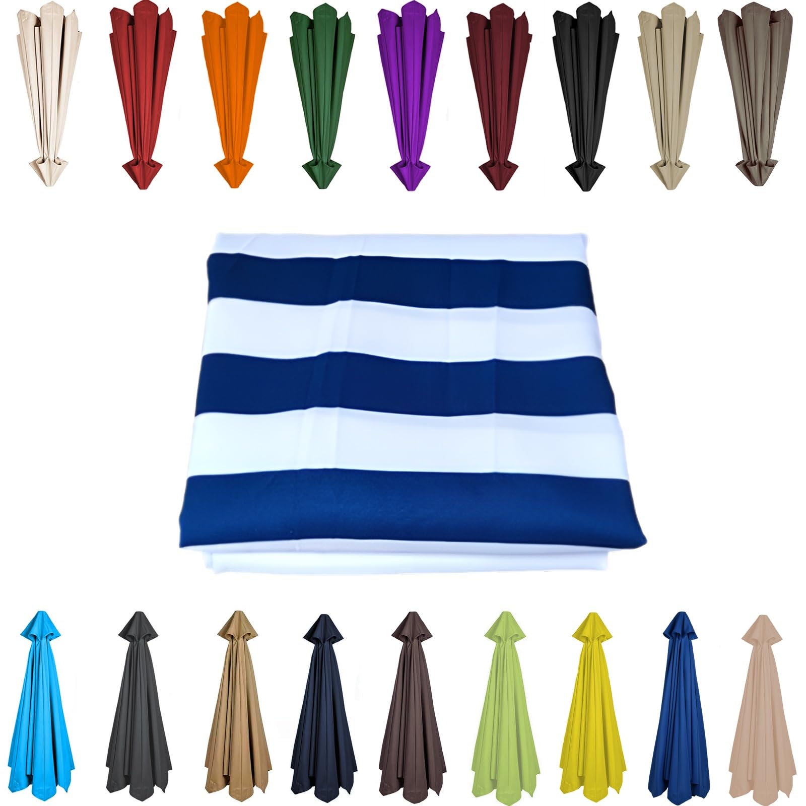 200/230/250/270/280/300/350 CM Parasol Top Fabric Cover Sunshade Cloth 6 8 Ribs Anti-Ultraviolet Patio Umbrella Replacement Cloth Garden Parasol Canopy Anti-UV(Blue+white,8 RIBS: 300CM/9.8FT) — image 1