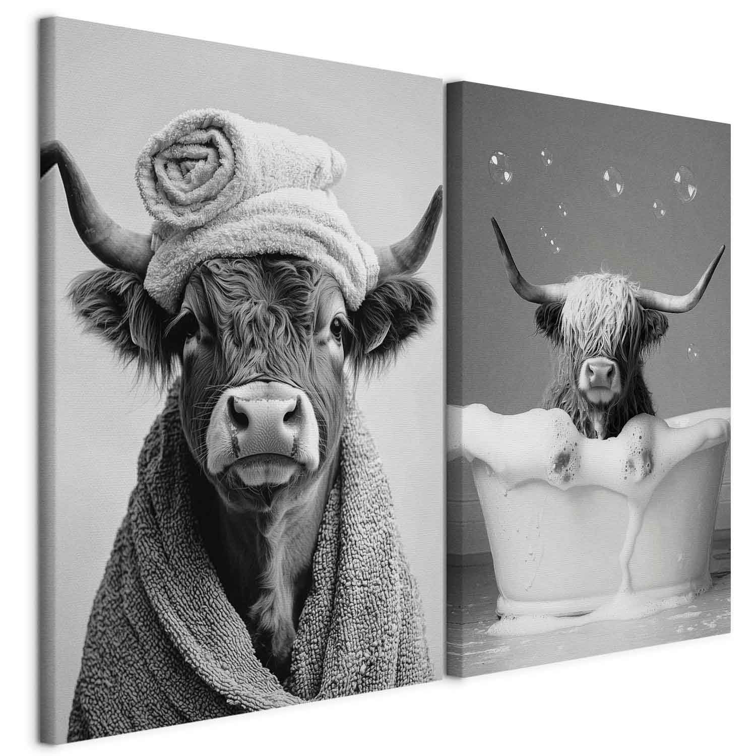 murando - Akustikbild XL Set Kuh im Spa Kunstdruck auf Leinwandbild 80x60cm 2 Teilig je 40x60cm Collage 2er Kunst Wandpaneele Schalldämmung Leinwand Bilder Dekoration - Deko WC Toilette g-H-10133-b-a