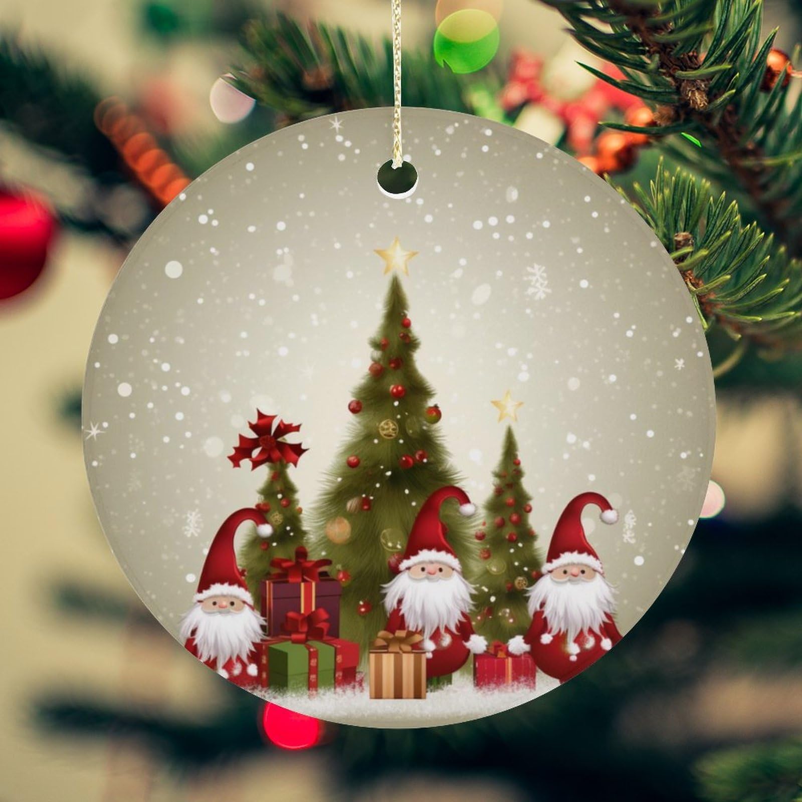 Merry Christmas Christmas Ornament for Christmas Tree Ceramic Round Ornament Winter Holiday Keepsake Gift 2.7" Christmas Tree Hanging Decorations Circle Ceramic Pendant Xmas Gift