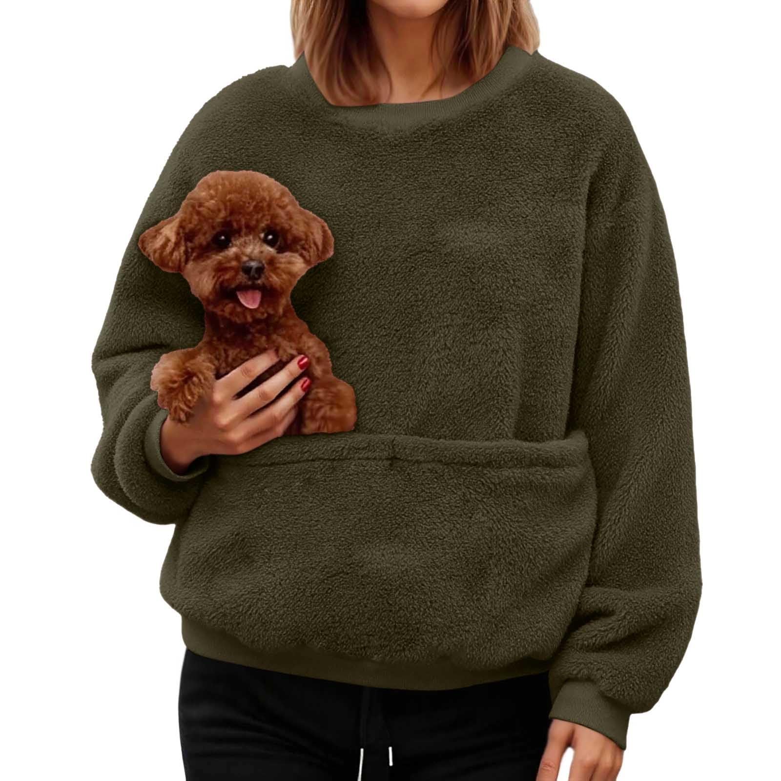 Sudadera Informal de Manga Larga con Bolsillos sólidos para Mujer, sin Capucha, para Mascotas