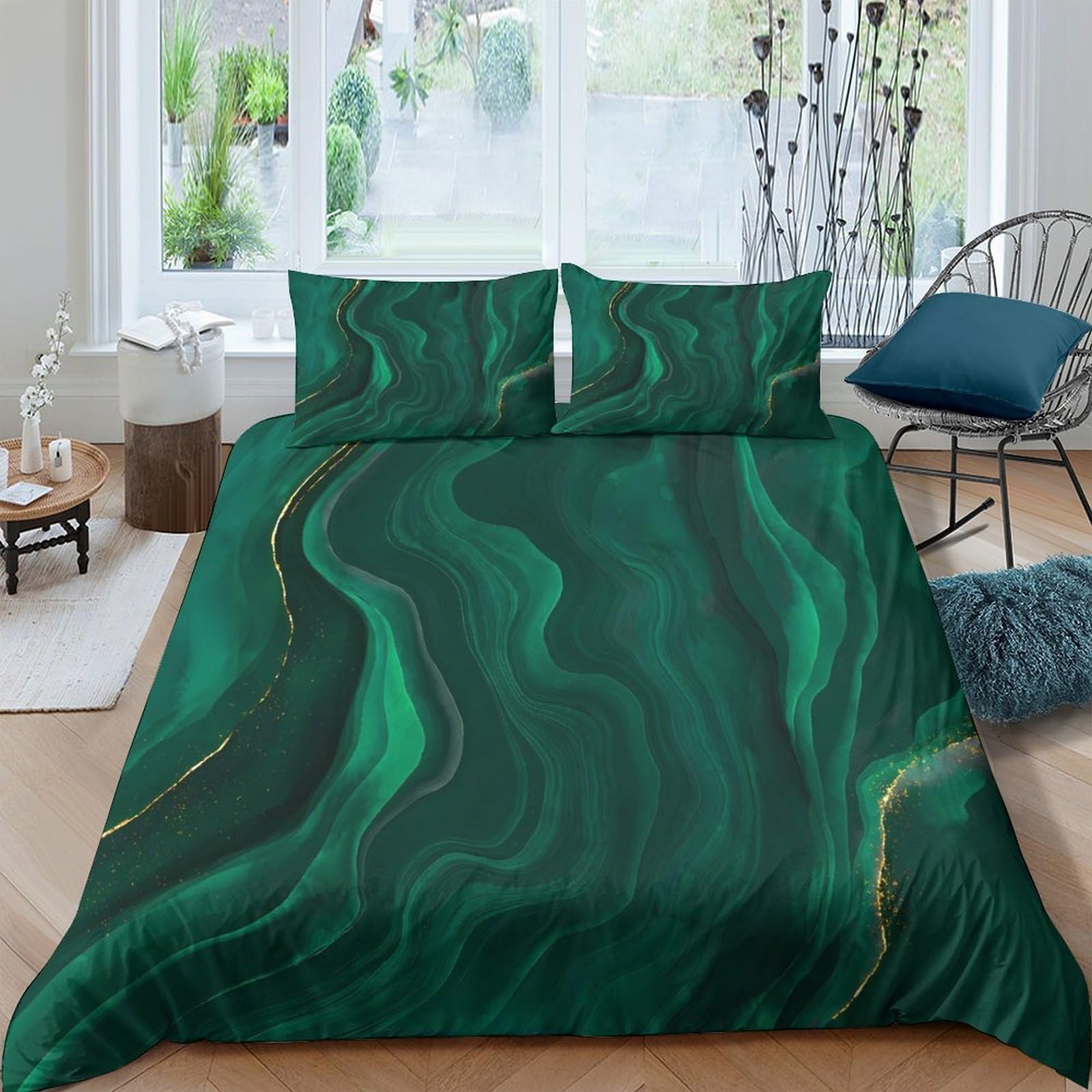 GPLZQXKJNH 3D Printed Malachite Green Marble Duvet Cover Set Microfiber Soft Breathable Bedding Set with 2 Pillowcases for Bedroom Decor, Single（135x200cm）