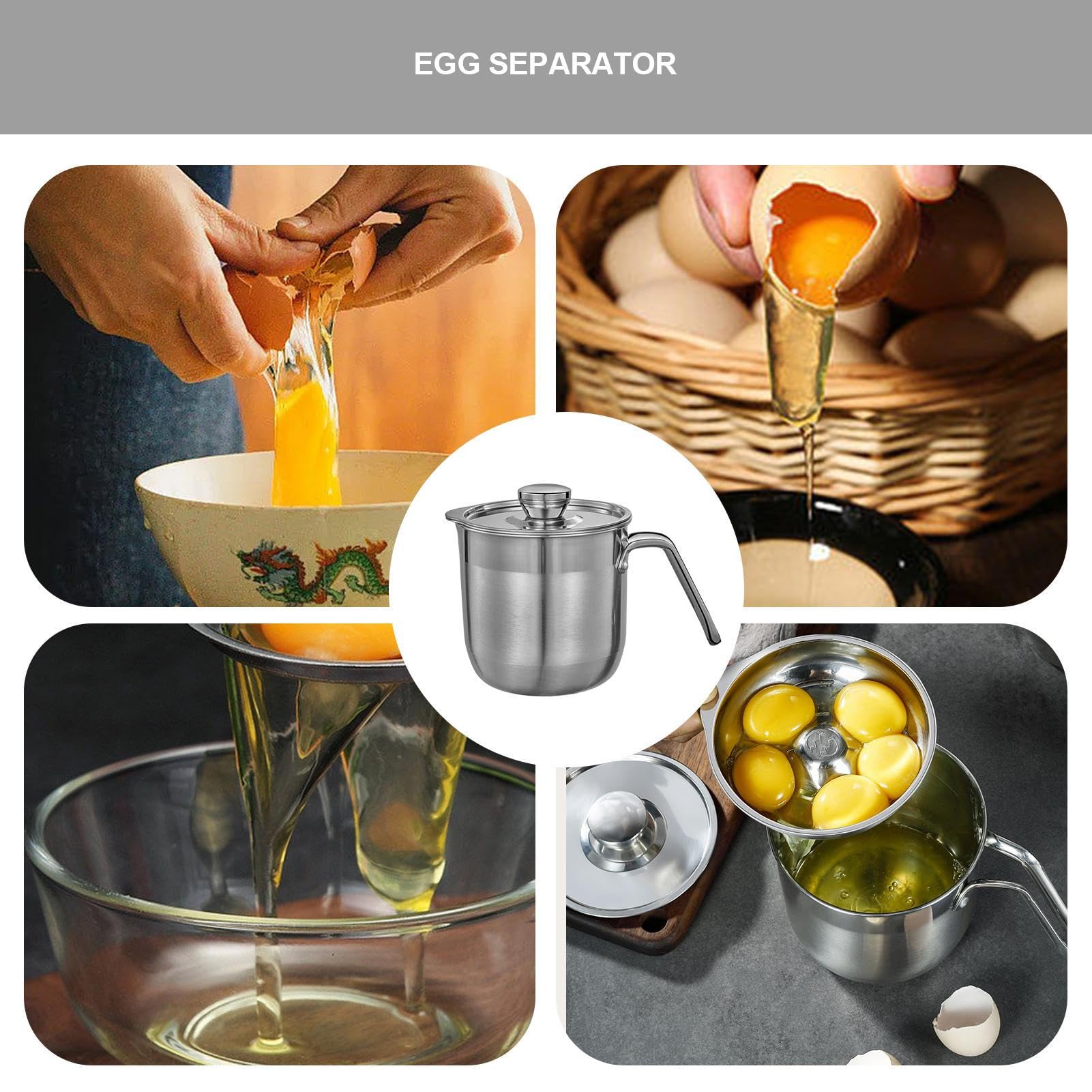 Eiweiß-Trenner, Eiweißtrenner für Eigelb, Eiweiß-Trenner aus Edelstahl, große Kapazität mit Deckel und Griff, für Baiser, Kuchen, Küche