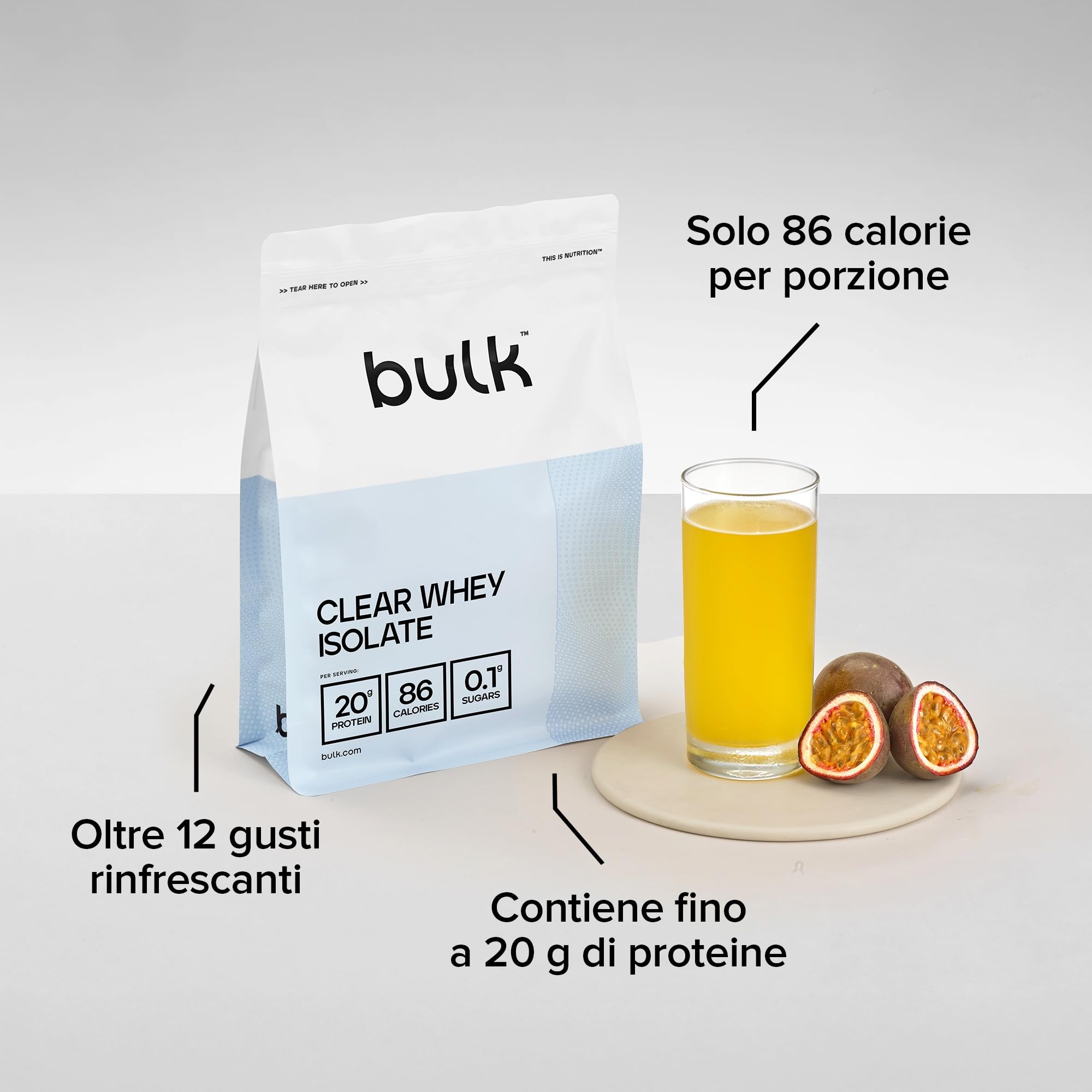 Bulk Clear Whey Isolate, Cola, 20g di proteine a rapido assorbimento, Basso contenuto di zuccheri, Frullato proteico leggero e fruttato, 20 porzioni