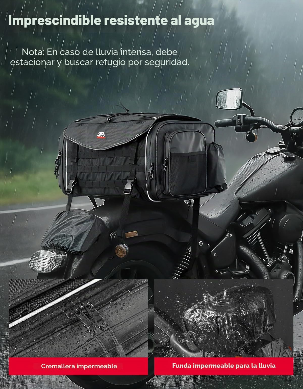 KEMIMOTO Bolsa para motocicleta 35-45 L, impermeable, gran capacidad, bolsa para sillín extensible, con funda para lluvia, fácil montaje, color negro
