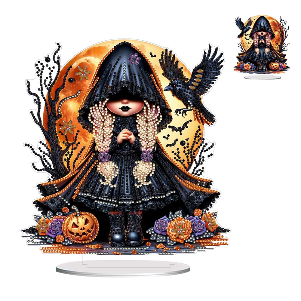 DIY Diamond Painting Table Decoration Diamond Painting Halloween Ornaments Diamond Painting Standing Art Set Halloween Indoor Decoration Festive Gift House Gift (Hexe 6)