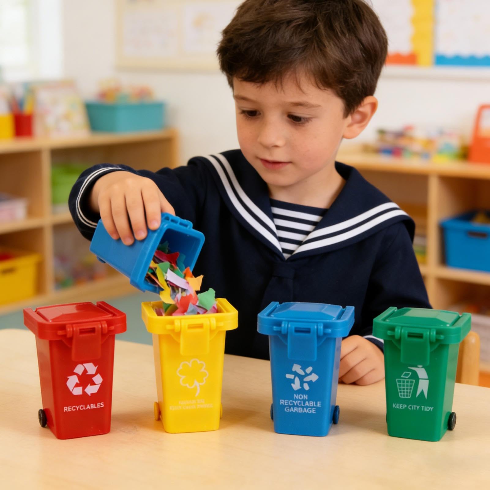 Genérico De Reciclaje Mini - 4 Piezas Mini Contenedor de Basura y Reciclaje para Escritorio | Cubo de Basura en Miniatura de - para Hogar Estudio Oficina Escuela Aula Jardín de Infancia Guardería