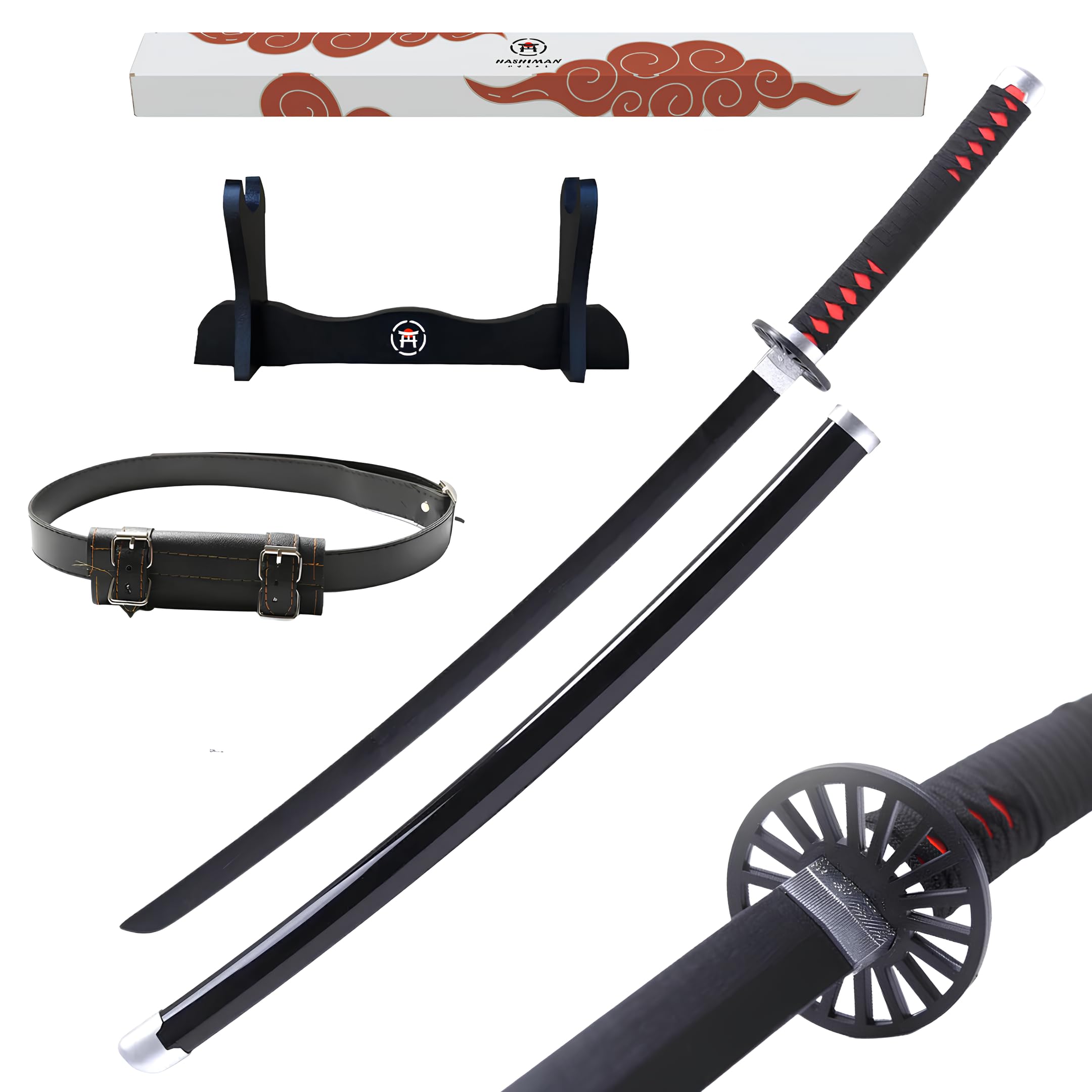 Katana Demon Slayer - Japońska replika mangi drewniany miecz + uchwyt na miecz + pas