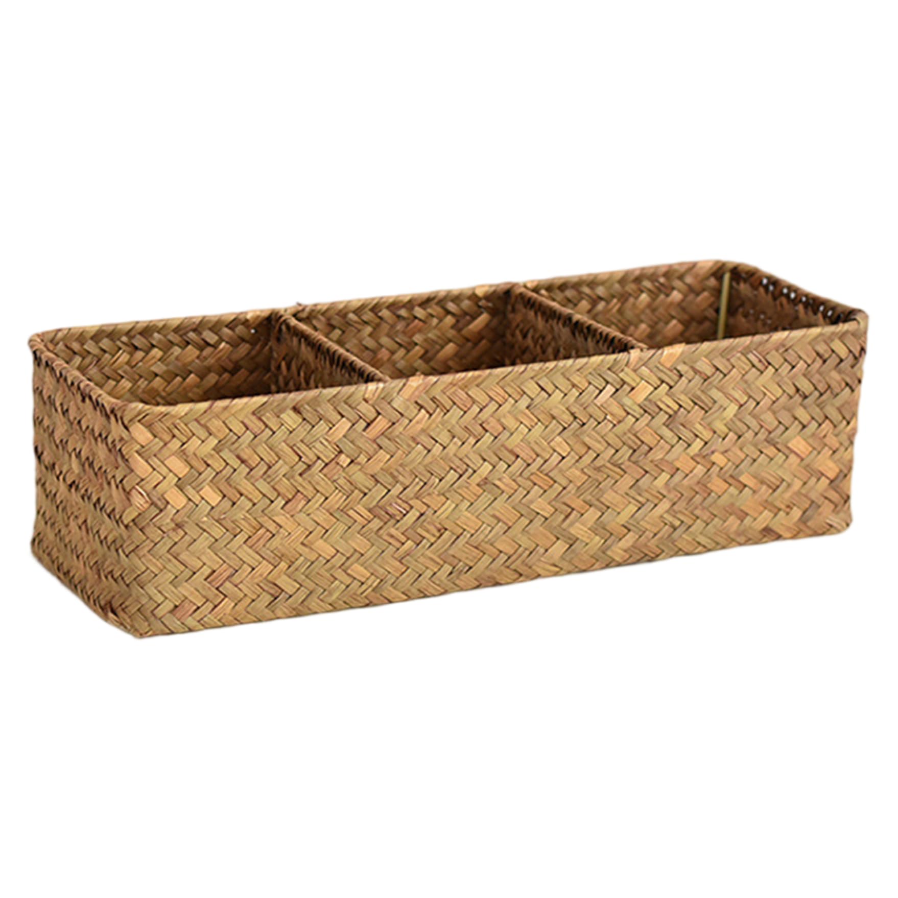 Canasta de ratán con mango Retro 3 Compartimento Cesta de almacenamiento de ratán Contenedor de almacenamiento tejido para joyería de llave cosmética