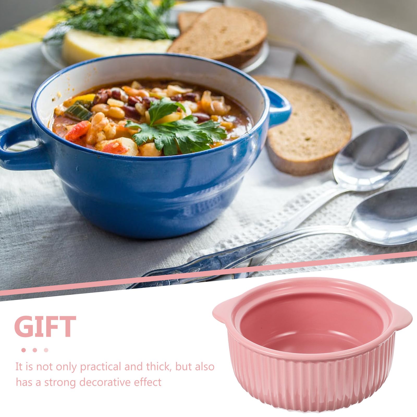 Amosfun Ciotola in Ceramica Con Doppio Manico - Ciotola Rosa Per Insalata, Ramen, Zuppe, Colazione - Ideale Per Forno E Microonde, 19,5 Cm