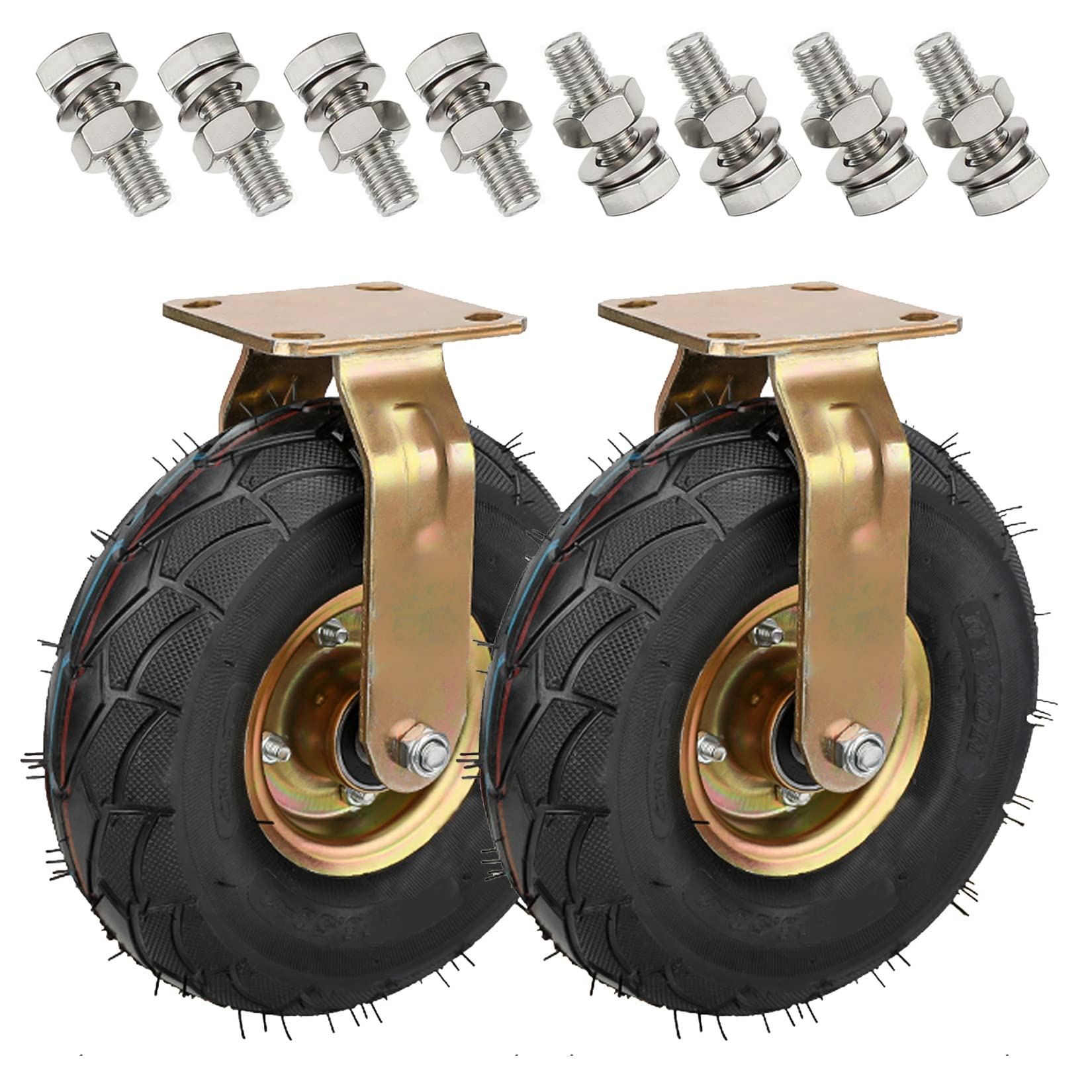 GBRJUYF 2pcs Heavy Duty Pneumatic Caster Wheels with Side Brakes and Double Ball Bearings Rubber Caster Wheels with Screws for Trolleys/Furniture Silent Shock Absorption Movement