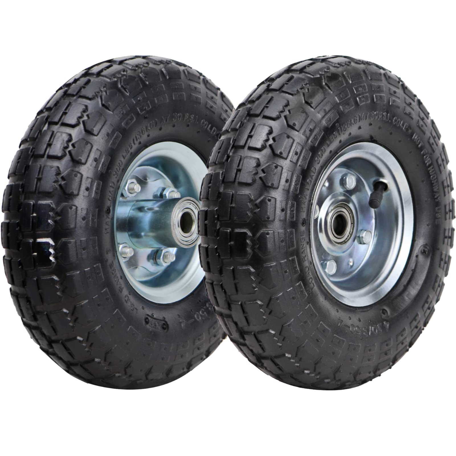Iococee2 Pack 4.10/3.50-4" Pneumatic Air Filled Heavy-Duty Wheels/Tires,10" All Purpose Utility Wheels/Tires for Hand Truck/Gorilla Utility Cart/Garden Cart,5/8" Center Bearing,2.25" Offset Hub…