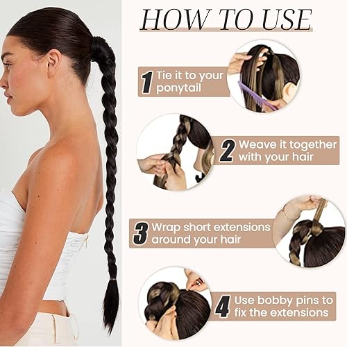 Miniatura 4 de HAIRCUBE Extensión de cabello sintético suave y natural para mujer, cola de caballo larga trenzada con banda elástica y banda elástica para el