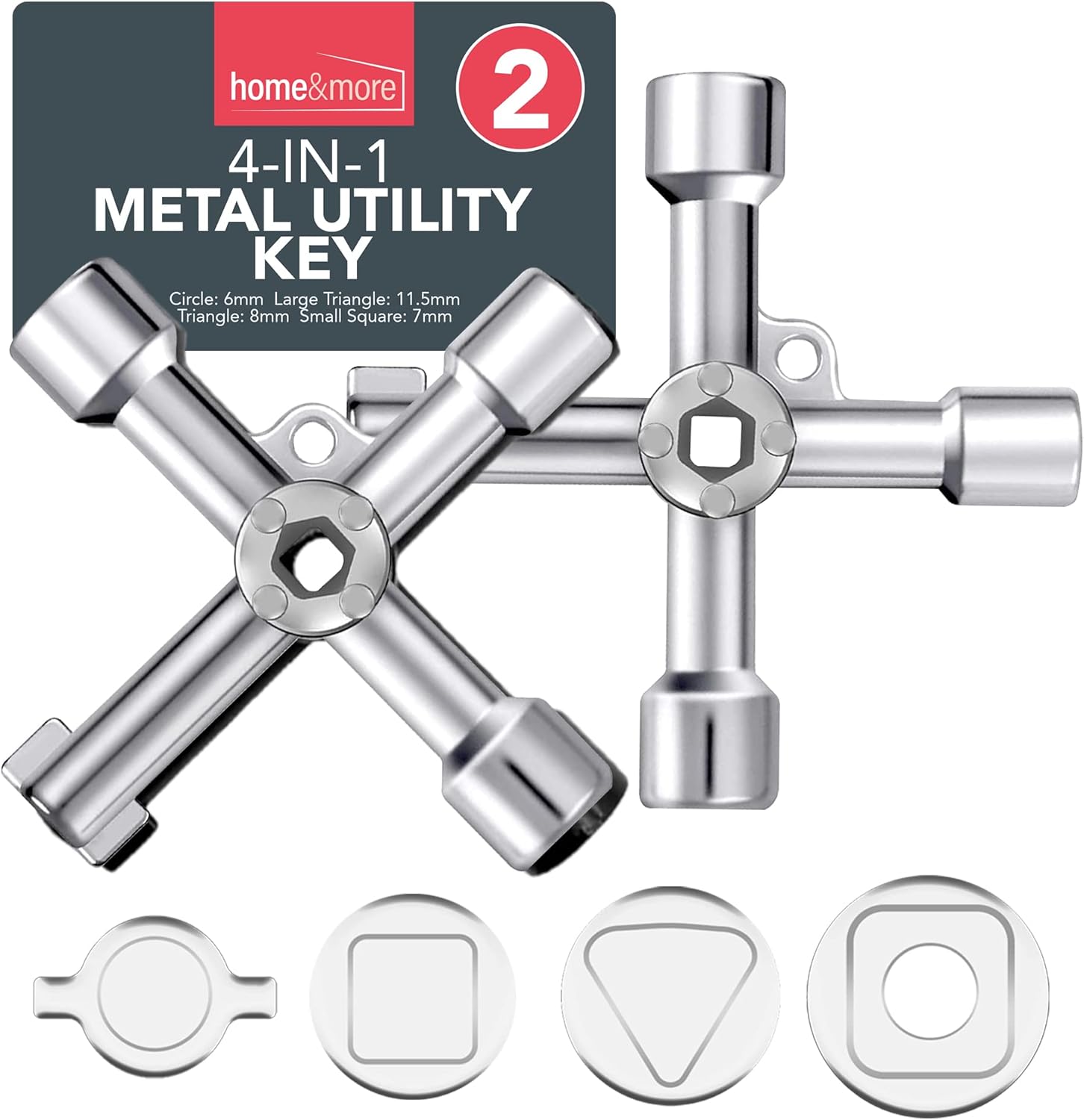 2pk 4in1 Heavy Duty Utility Key Gas Meter Box Key, Radiator Key, Electric Box Key & Meter