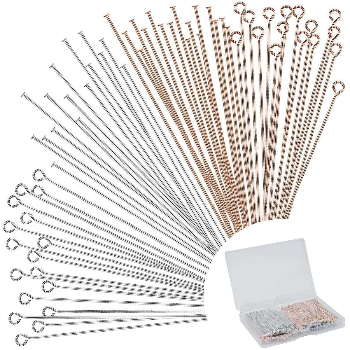 600 Pieces 2 Inch Flat Head Pins Eye Pins for Jewelry Making DIY, Straight Pins Rose Gold and White K Jewelry Making Pins Metal End Headpins for Craft