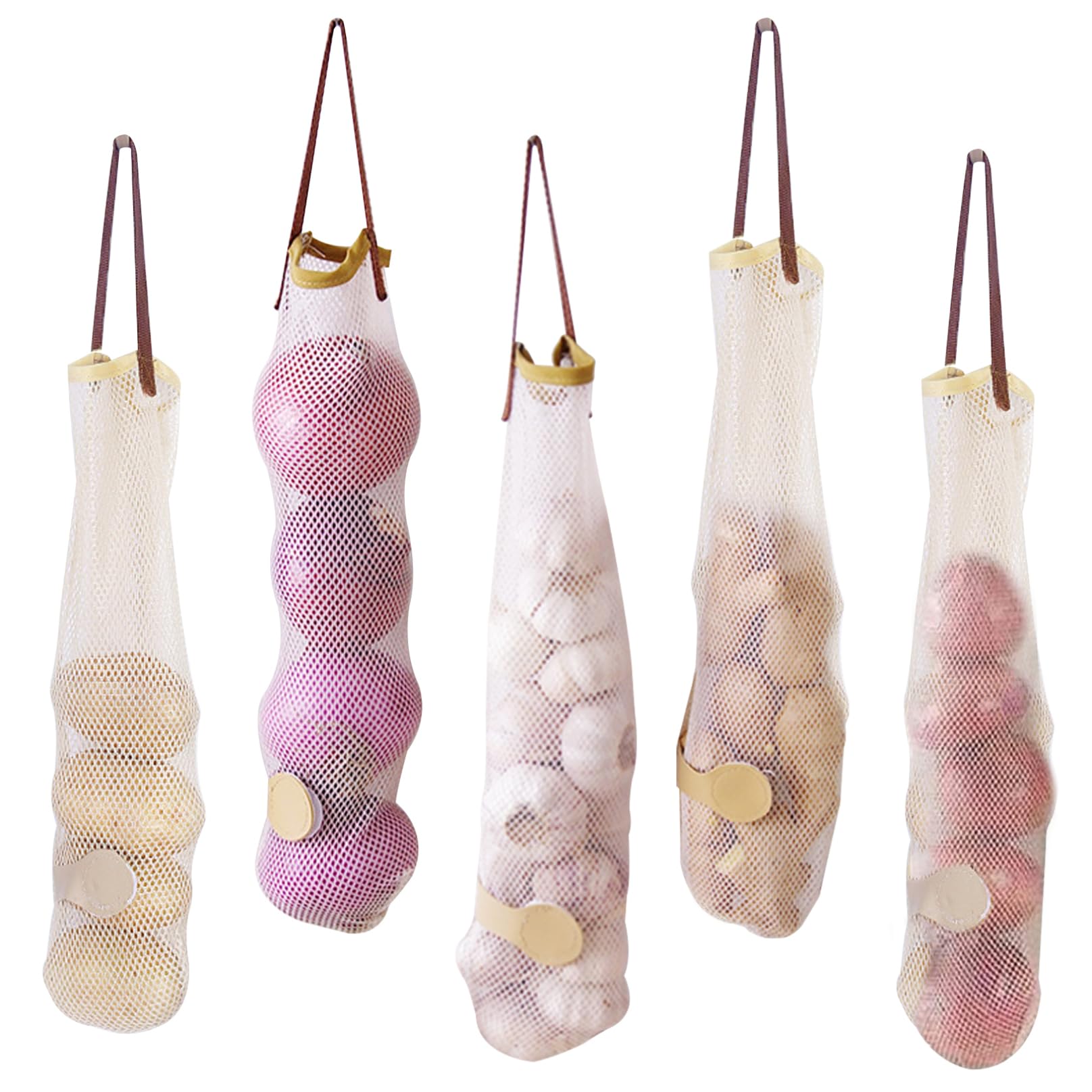 Wedhapy Mesh Produce Bags Onion Bag 5Pcs Hanging Mesh Onion Storage Bags Long Reusable Produce Garlic Keeper Potatoes Storage Container for Fruit Veggies