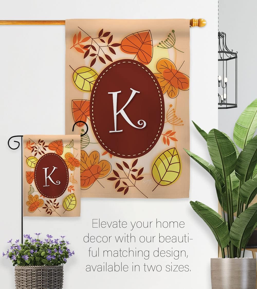 Autumn K Initial House Flag - Pack Monogram Fall Harvest & Scarecrow Pumkins Sunflower Leaves Season Autumntime Gathering USA Embroidery - Banner Small Garden Yard Gift Double-Sided 28 X 40