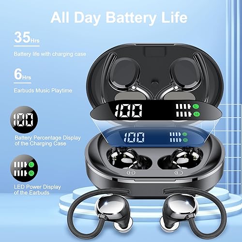 Miniatura 2 de Auriculares Bluetooth inalámbricos Bluetooth Auriculares deportivos con gancho para la oreja Pantalla LED de graves profundos IPX7 Impermeable ENC