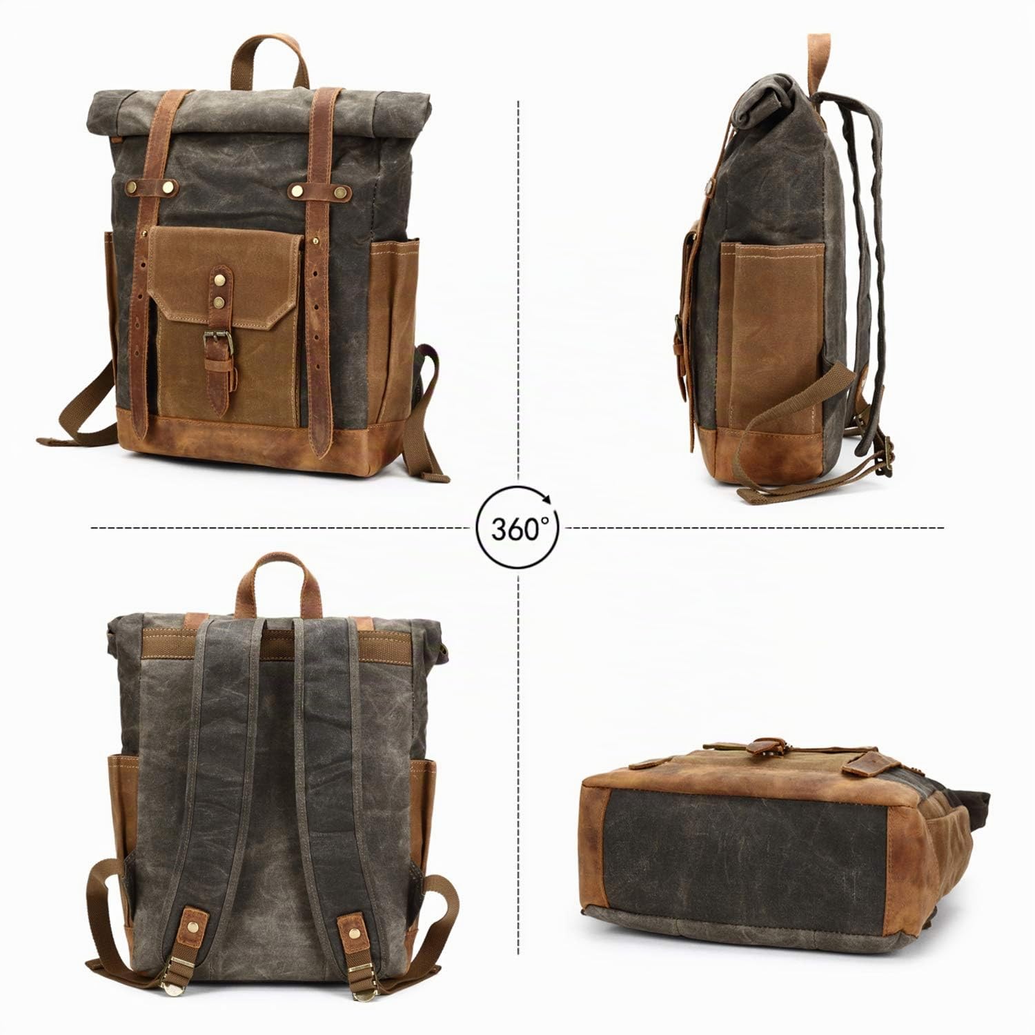 FANDARE Moda Borsa scuola Viaggio Zaino Uomo 15.6 pollici Daypack Outdoor Campeggio Grande Capacity Rucksack Tela, nero, L, Zaino per il tempo libero