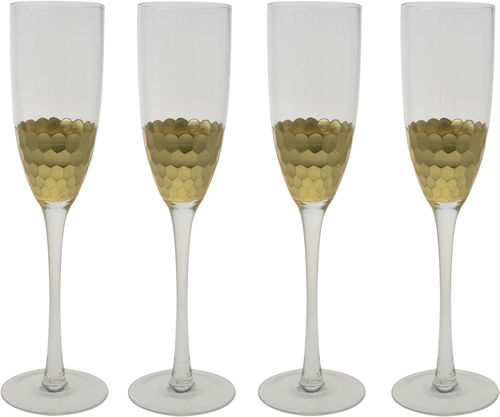 Golden Honeycomb Set of 4 Champagne Flutes Glasses 6.8oz