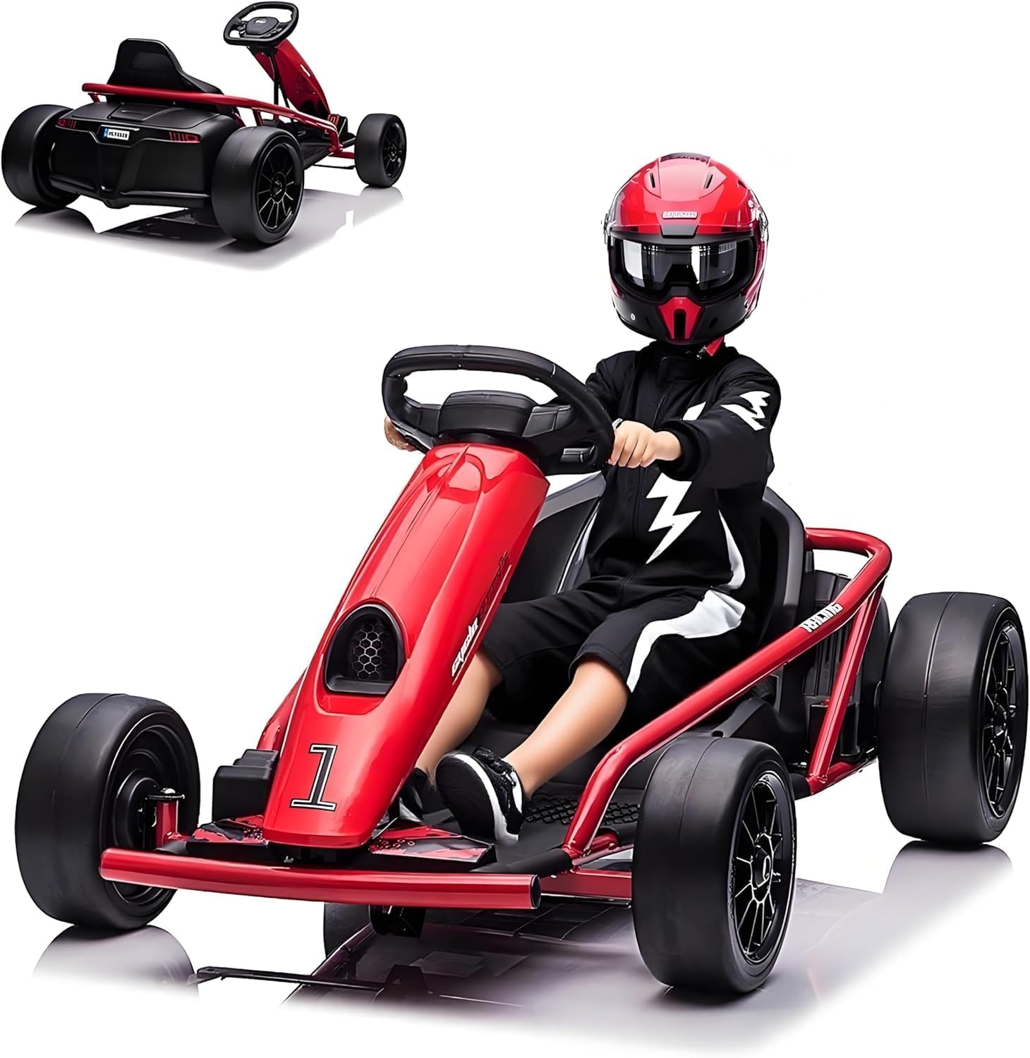 Kart Eléctrico Infantil 24V, 2 Motores Potentes De 300W, Batería 9Ah, Velocidad Máx. 13 Km/h, Kart De Drift Con Música y Bocina, Soporta Hasta 70 kg, Go Kart Eléctrico Para Exterior, Niños De 8 a 12 a
