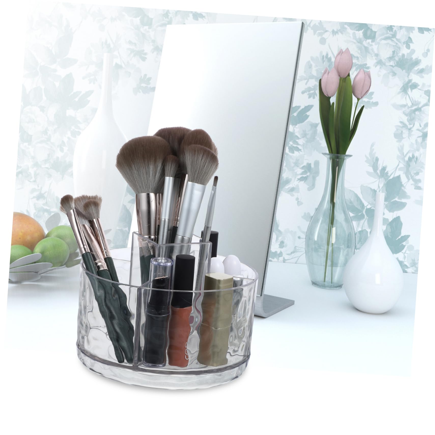 Ciieeo 3 Pièces Porte-Stylo Rotatif Transparent Porte-Brosse Pot De Pinceau De Maquillage Porte-Stylos De Bureau Porte-Pinceaux De Maquillage Porte-Stylo Rotatif Tasse De Pinceau De