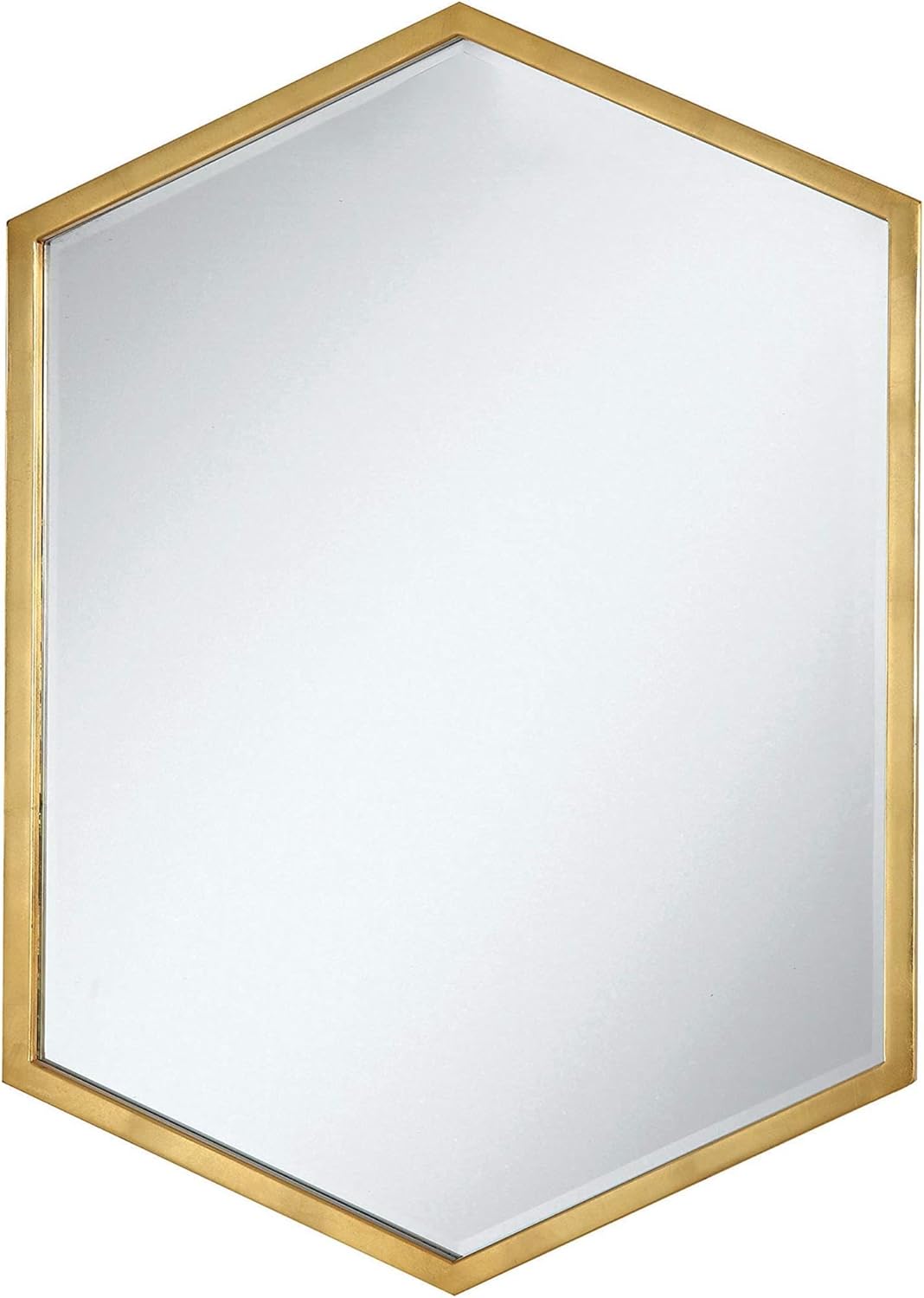 Pemberly Row Hexagonal Decorative Mirror, 34" H x 24" W, Gold Finish Metal Frame, Contemporary Style Accent Mirror for Living Room, Bedroom, Console Table or Entryway Wall Decor