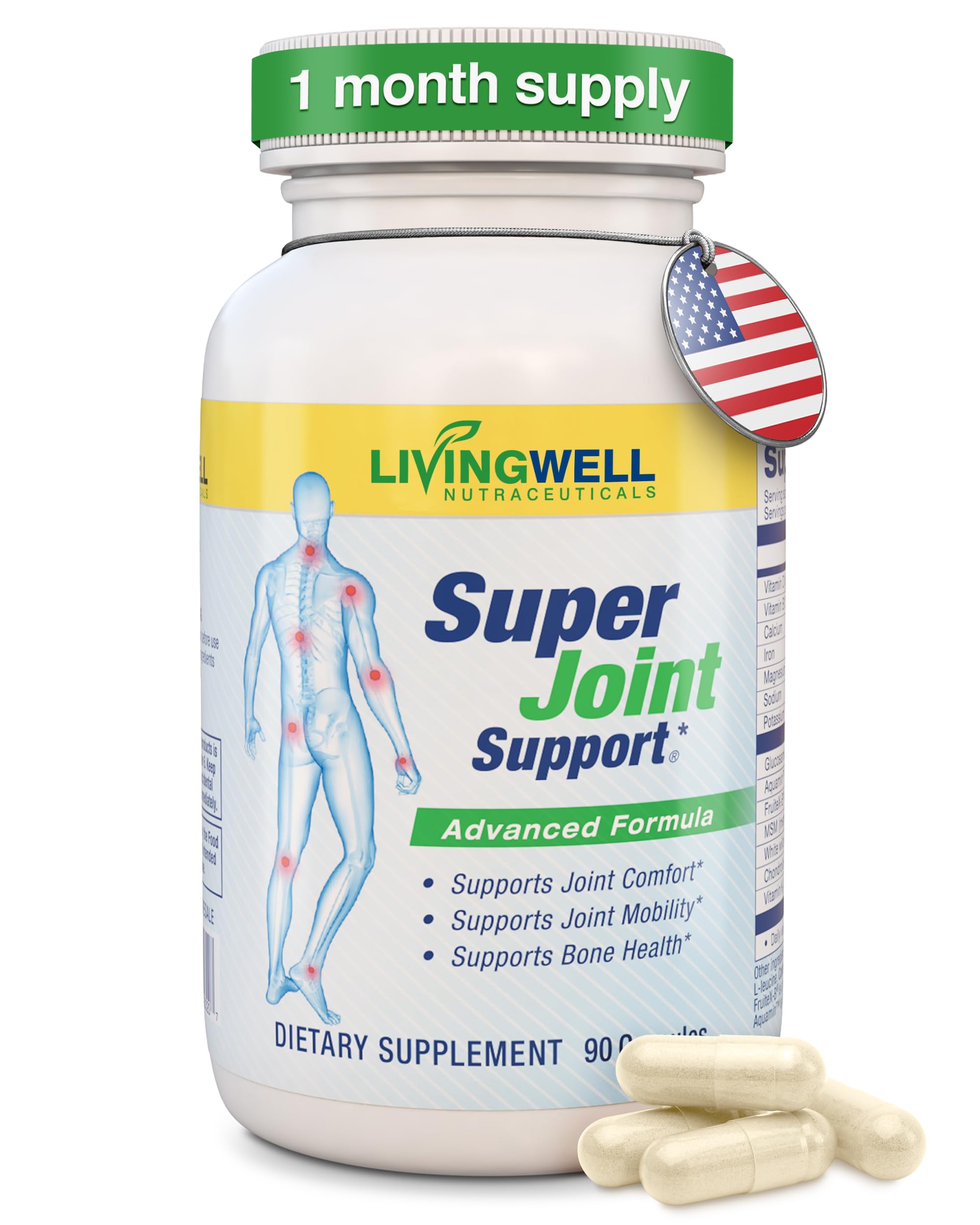 SUPER JOINT SUPPORT: Glucosamine, Chondroitin, MSM, Vitamin D and B12, FruiteX-B Joint Supplement, Maximum Pain Management, Bone & Muscle Health, Flexibility & Mobility for Men & Women, 90 Capsules