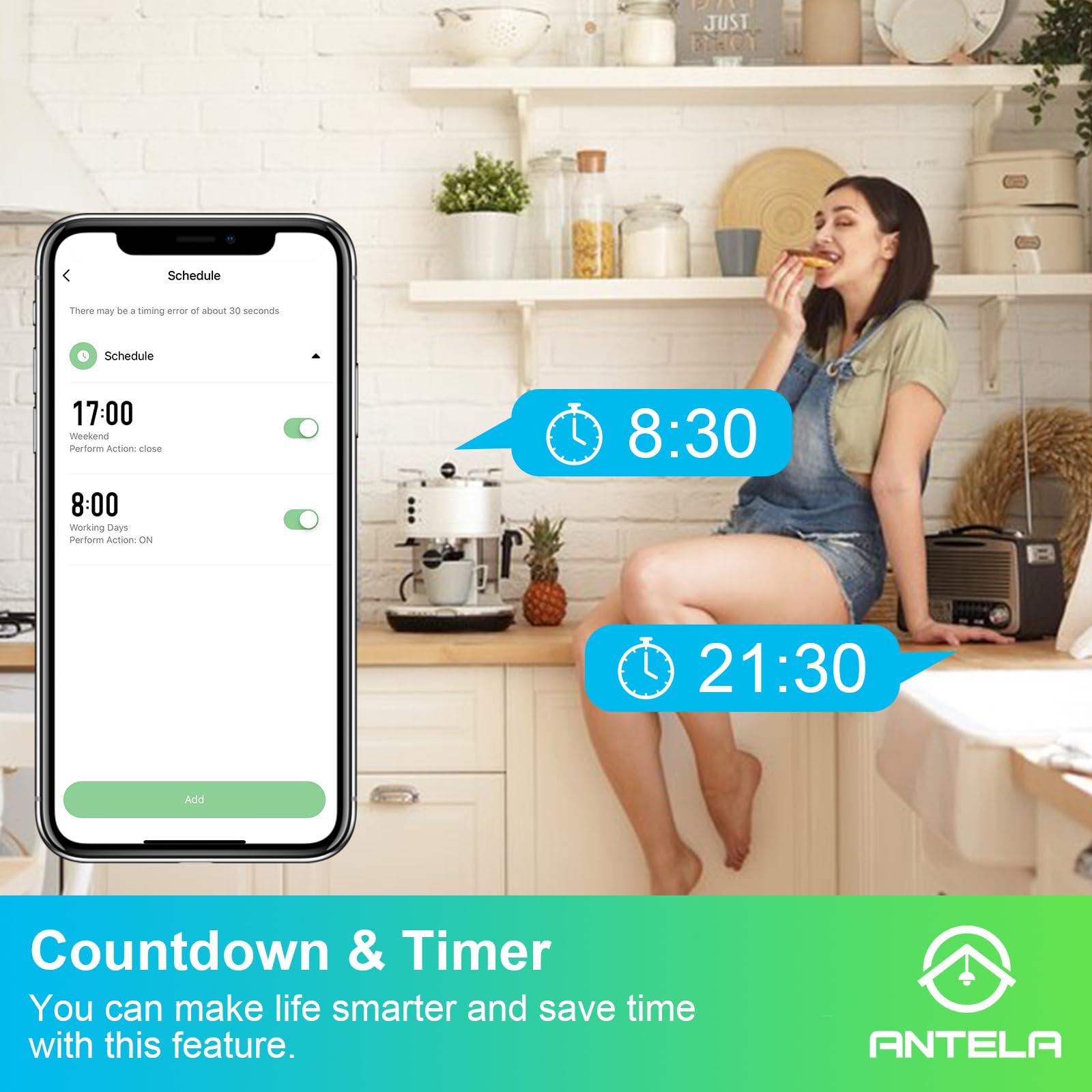 ANTELA Enchufe Inteligente con Medición de Electricidad, Medidor Central de Balcón 16A, Smart Life APP, Compatible con Alexa/Google Home, Plan Temporizado, 4PCS.