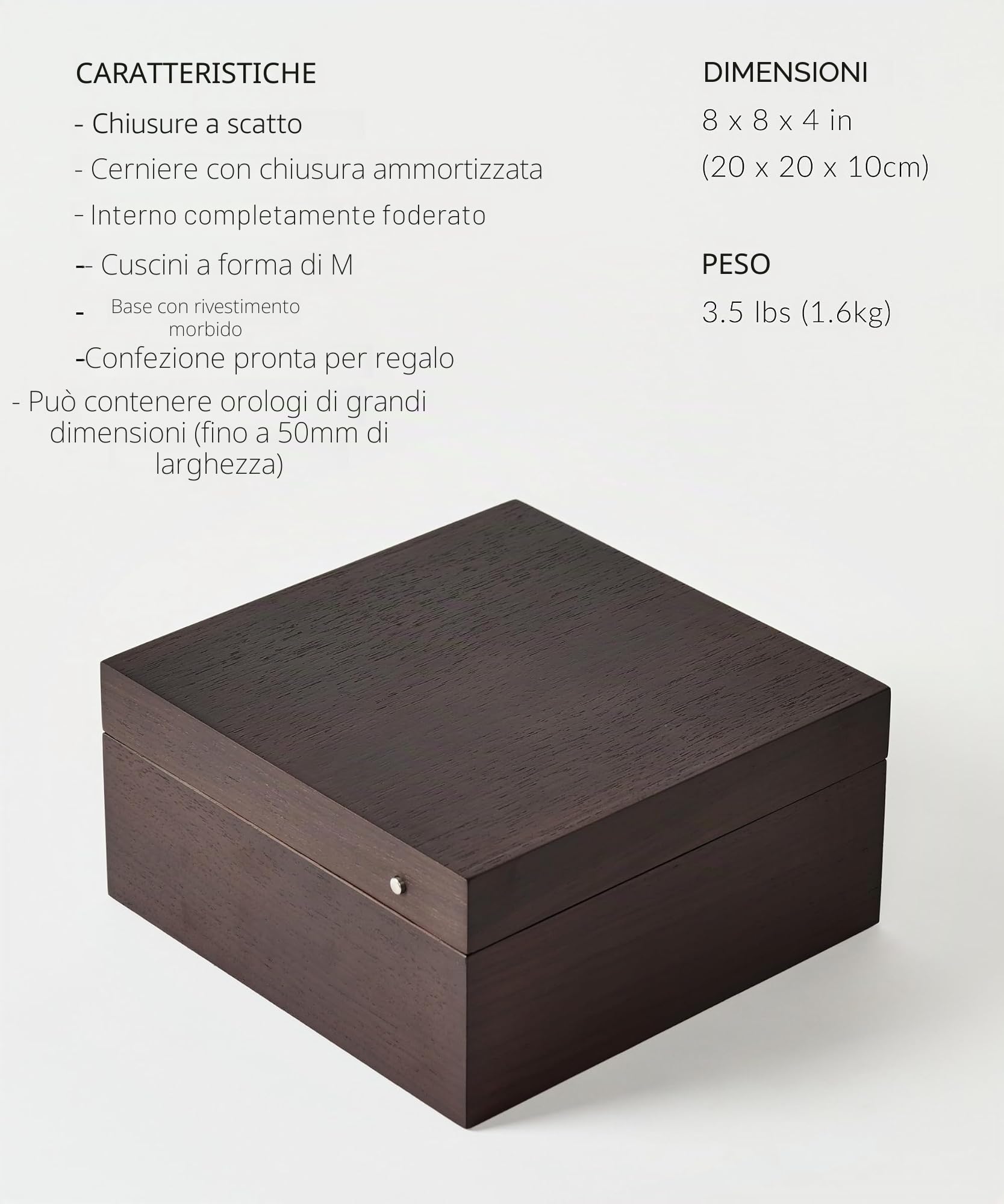TAWBURY Scatola per orologi in legno a 6 scomparti, unisex, realizzata in pregiato legno di Kassod, design compatto, interno completamente foderato, cerniere in metallo con chiusura ammortizzata,