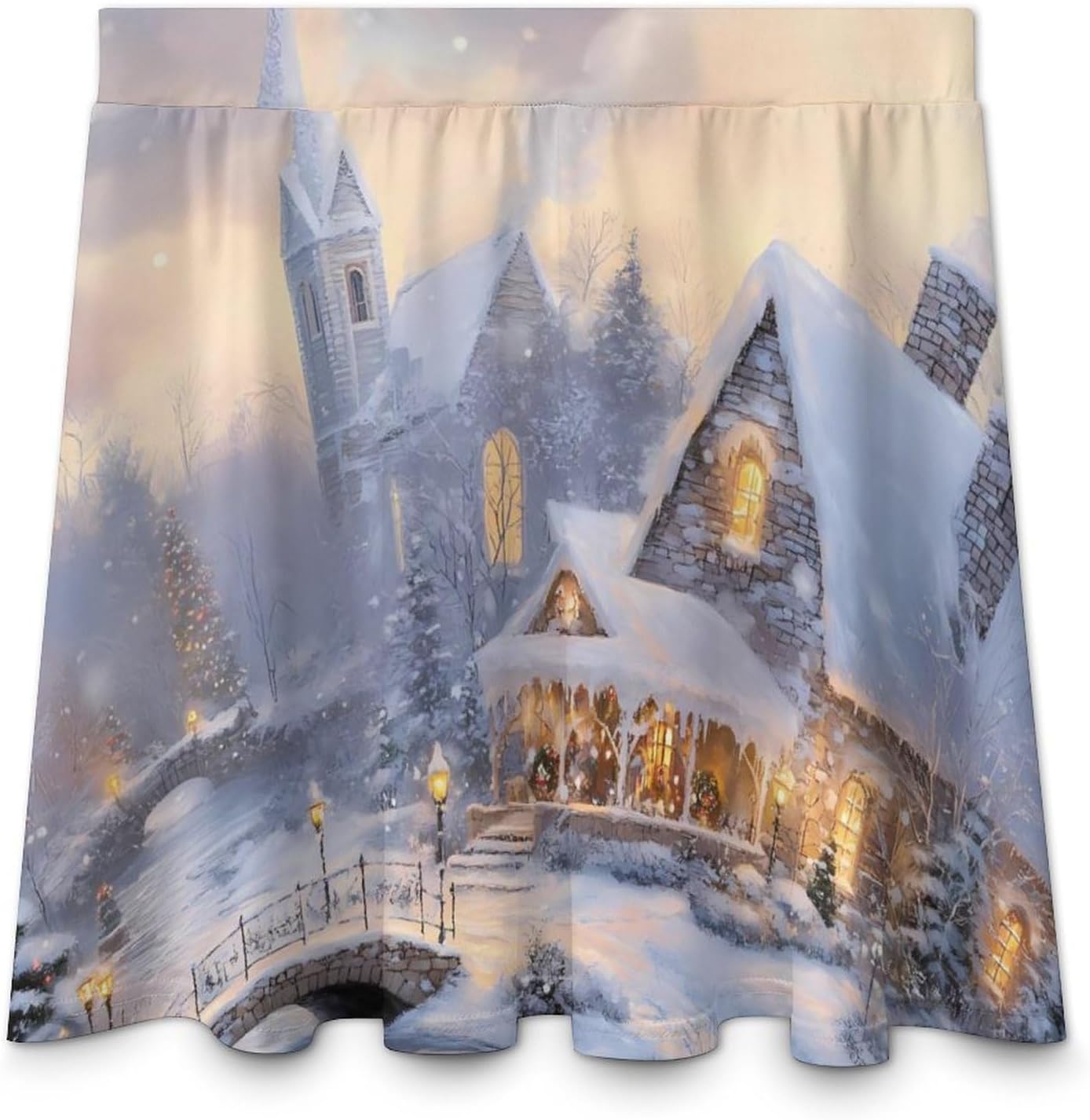 Winter Village Snowy Scene Women Tennis Skirt Print Golf Skirts Mini Casual Workout Skorts