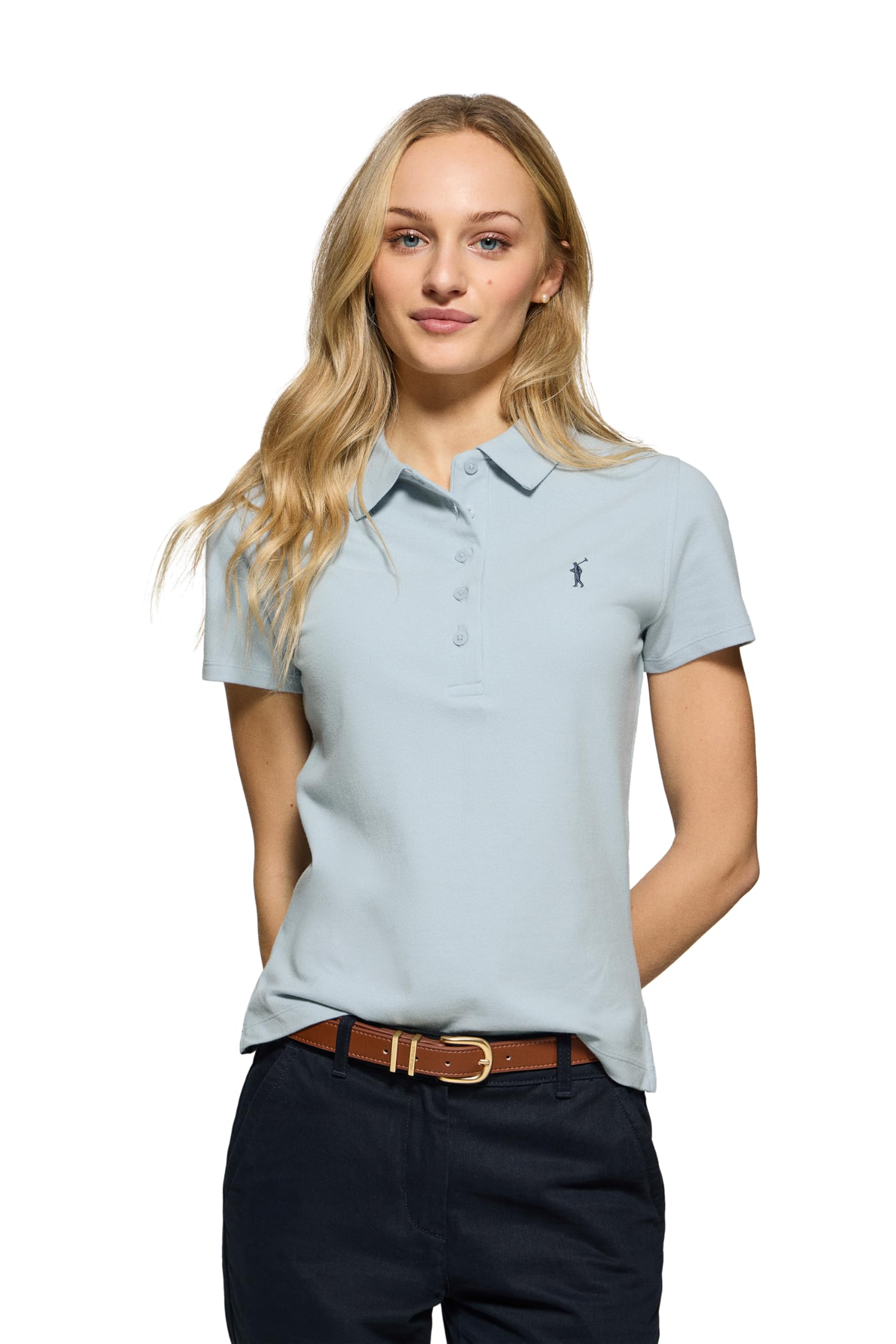 Polo Club Poloshirt Damen Baumwolle mit fünf Knöpfen und Stickerei