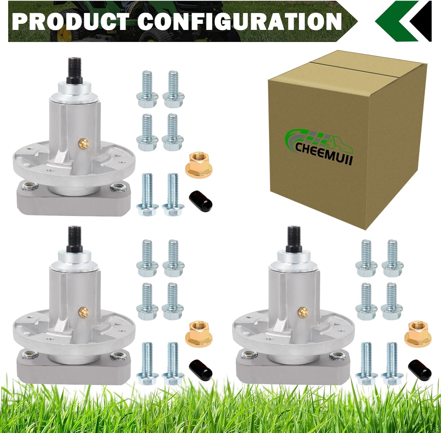 CheeMuii 3 Pack Lawn Mower Deck Spindles Fit for John Deere L100 L107 L108 L110 L111 L118 L120 L130 155C 190C Replace for GY20050 GY20785 GX20250 42" 48" Deck Spindles