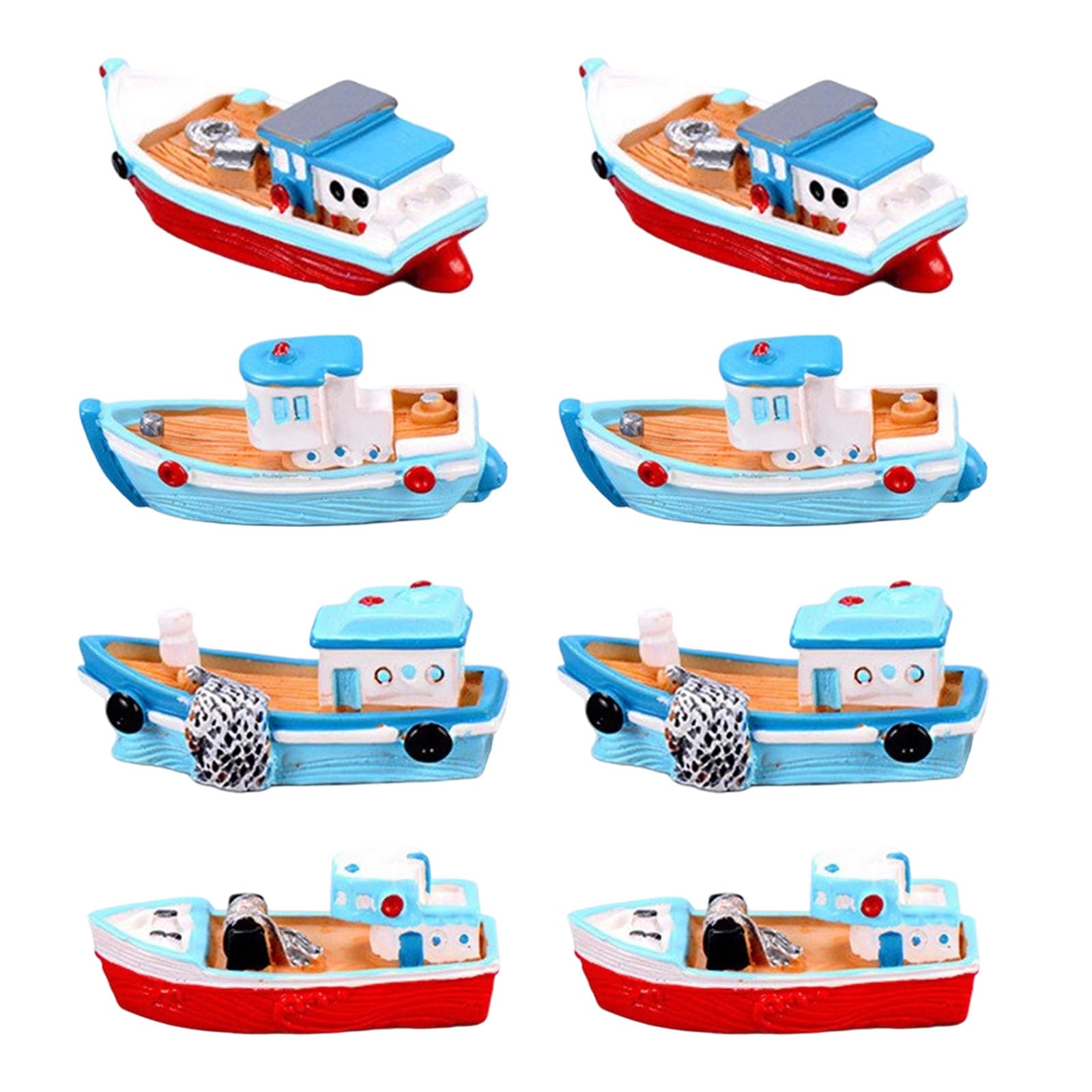 YROHGKPN 8Pieces Miniature Ship Models Resin Figurine Marine Theme Decoration for Shelf Desktop Styling Fishtank Landscape Props Miniature Boat Ornament Set