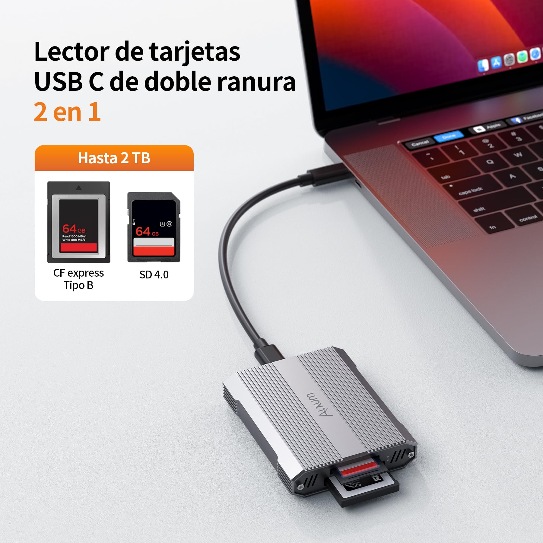 Alxum Lector Doble Ranura para Tarjetas CFexpress Tipo B y SD 4.0,10 Gbps | USB 3.2 Gen 2 SD Card Reader Compatible con Windows/Mac/Linux/Android Phone/PC,Exclusivo para fotógrafos, Play & Plug