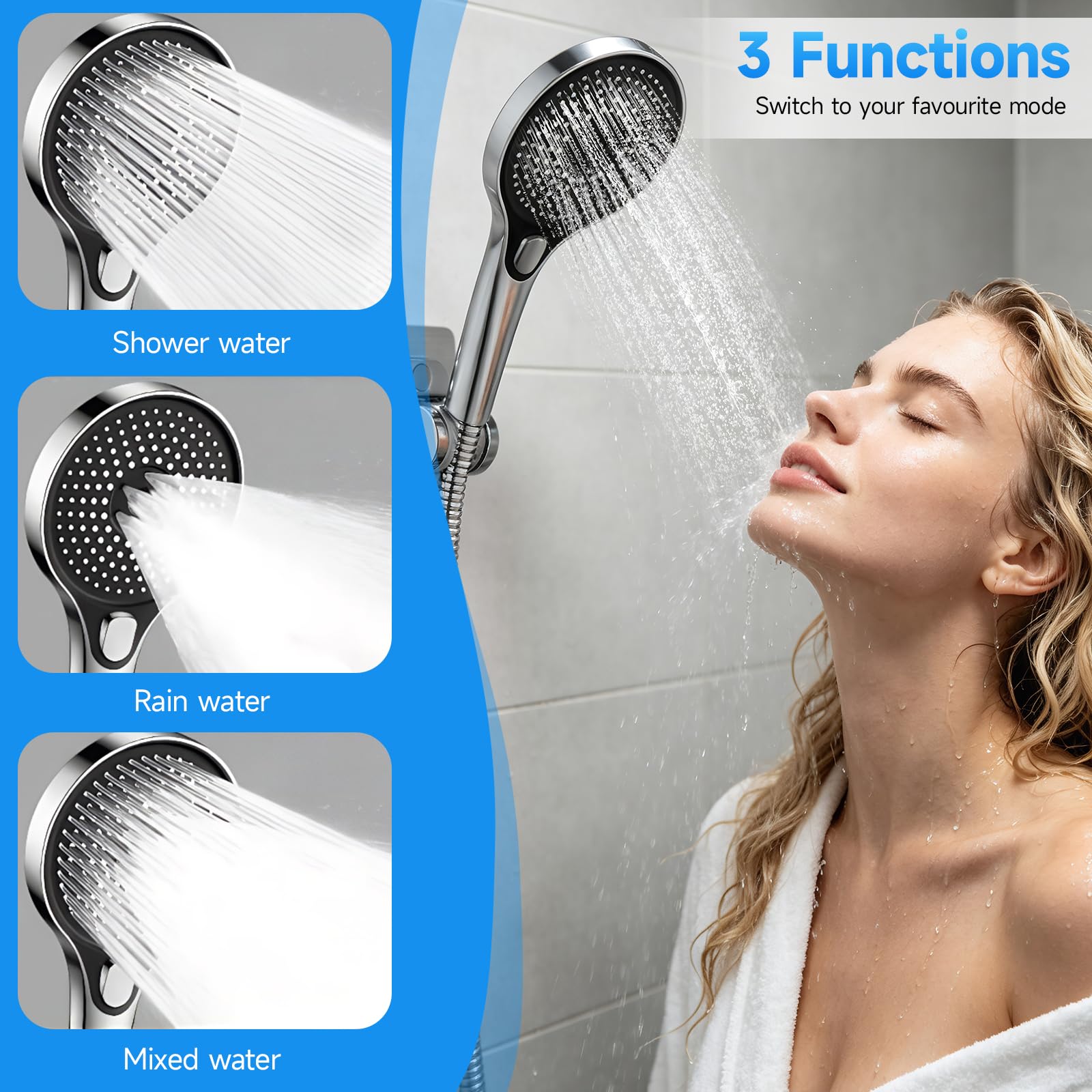 Grifo de bañera con ducha de mano, Grifo Ducha Monomando Mezclador Ducha Montado en La Pared, grifo de ducha de latón Juego de Grifo para Bañera Incluye Soporte de Pared y Manguera de Ducha de 150cm