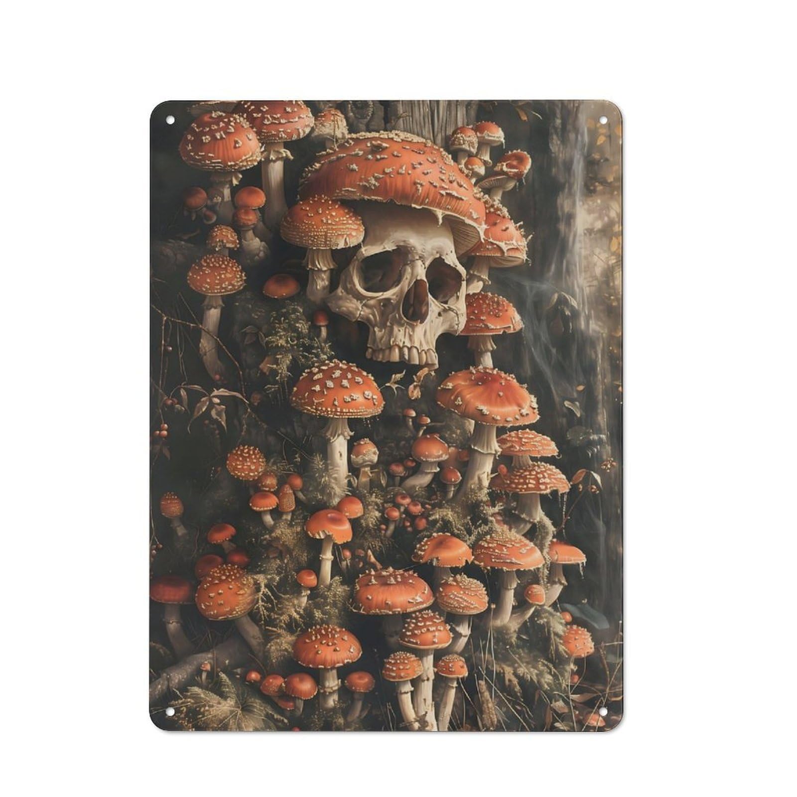 Junmoney Skull Mushrooms Death Tin Wall Plaque 40X30cm With For Bar Or Restaurant, Suited To Bar Decor Enthusiasts