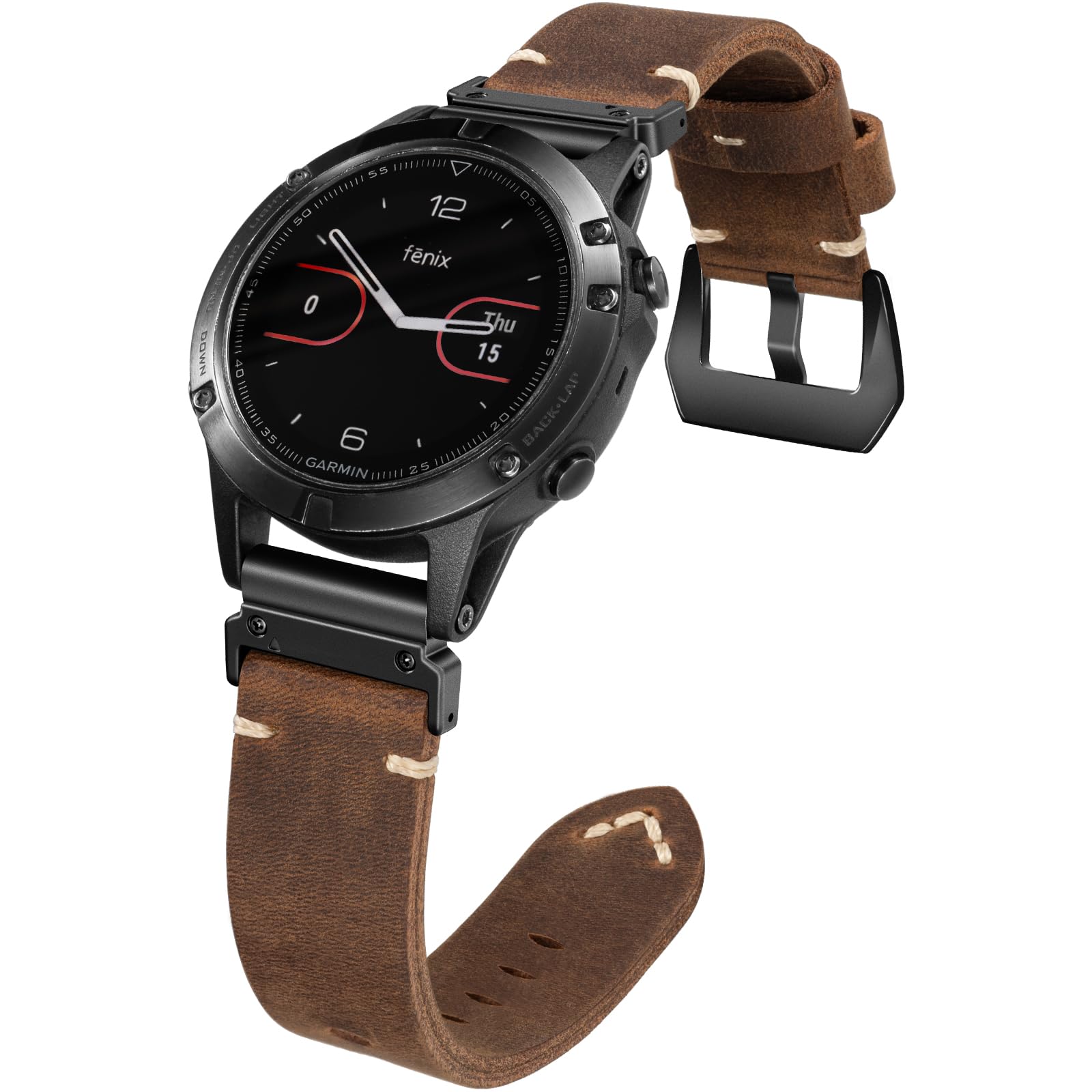 Photo 1 of 22mm Quickfit Retro Design Leather Band Compatible With Garmin Watch Band?Handmade Double Sided Genuine Leather Band For Fenix 8 Fenix E 47mm/7/6 Pro/5 Plus/MARQ/Forerunner 970/955(Brown/Black)