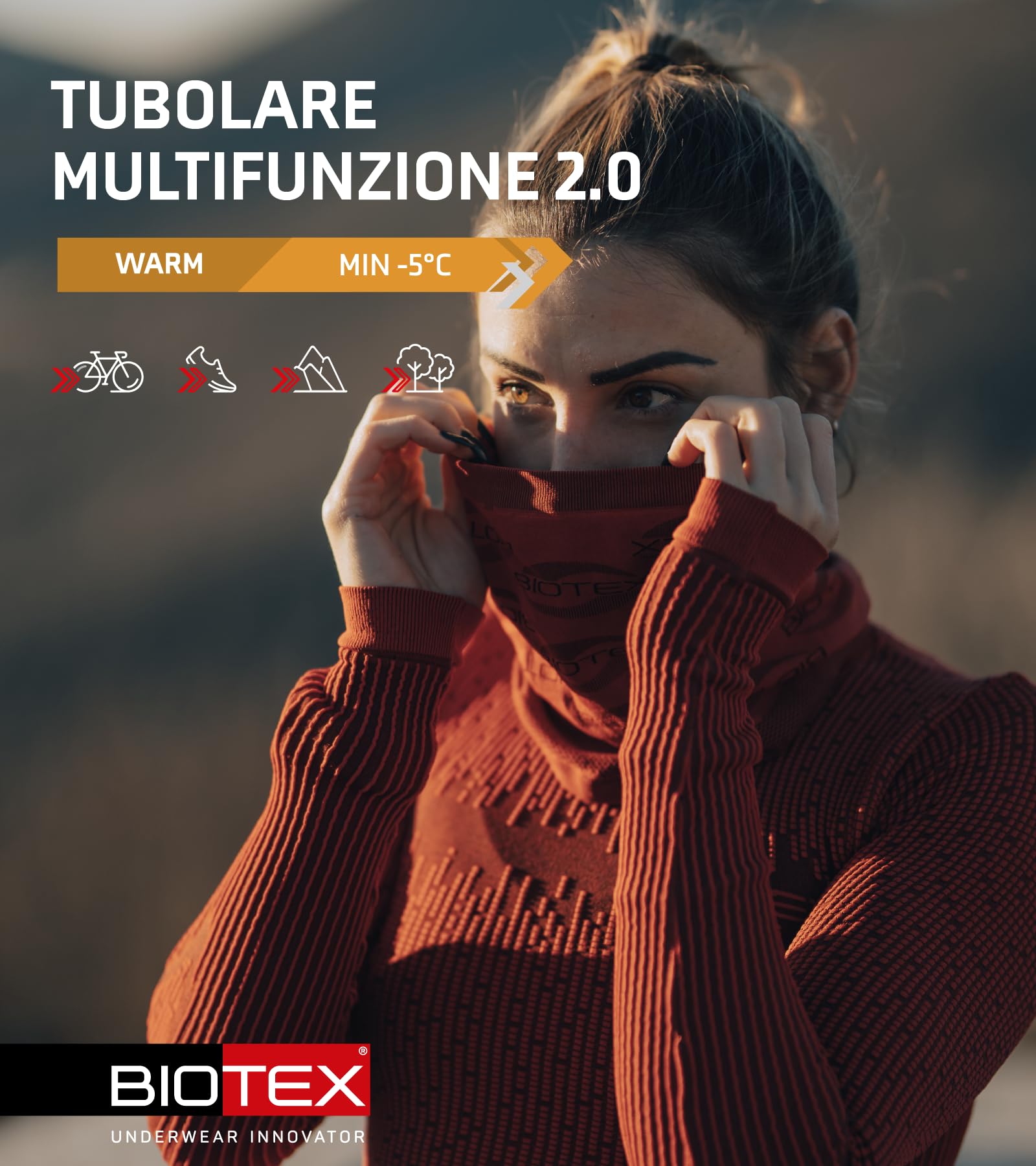 BIOTEX Tubolare Multifunzione 2.0 Termico Ideale per l'inverno, Scaldacollo per Ogni Sport, Intimo Tecnico Sportivo